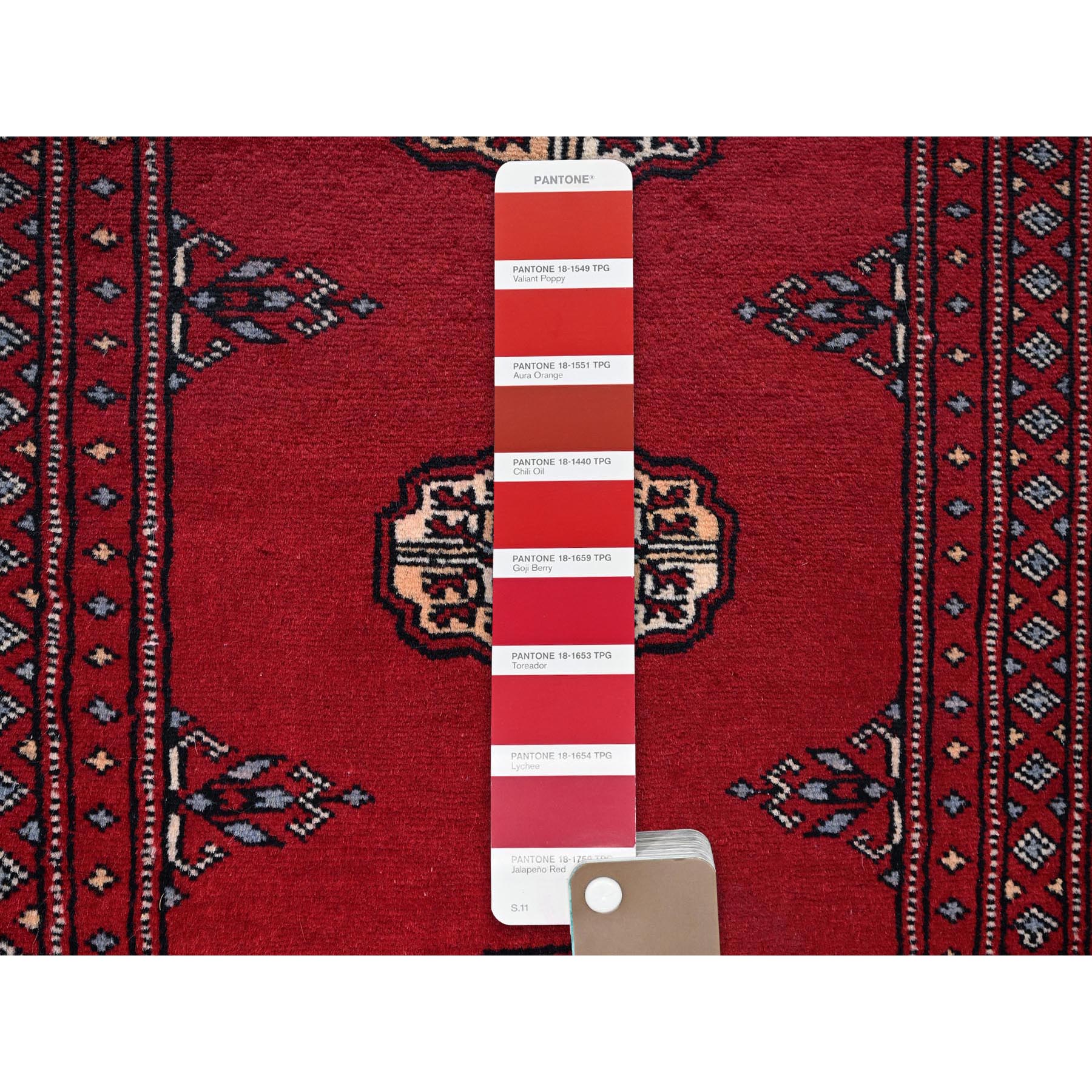 2'1"x3'1" Chili Red, Princess Bokara with Tribal Medallions, Vegetable Dyes, Soft and Velvety Wool, Hand Knotted, Mat, Sample, Oriental Rug Sh1311