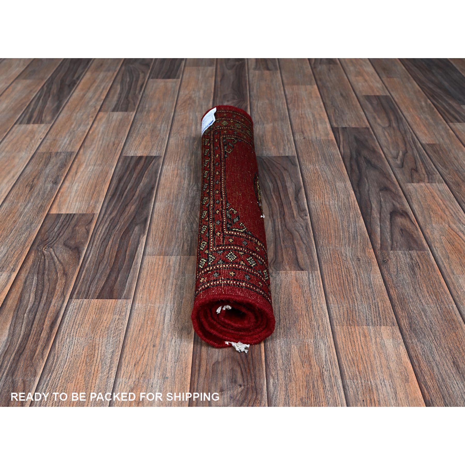 2'1"x3'1" Chili Red, Princess Bokara with Tribal Medallions, Vegetable Dyes, Soft and Velvety Wool, Hand Knotted, Mat, Sample, Oriental Rug Sh1311