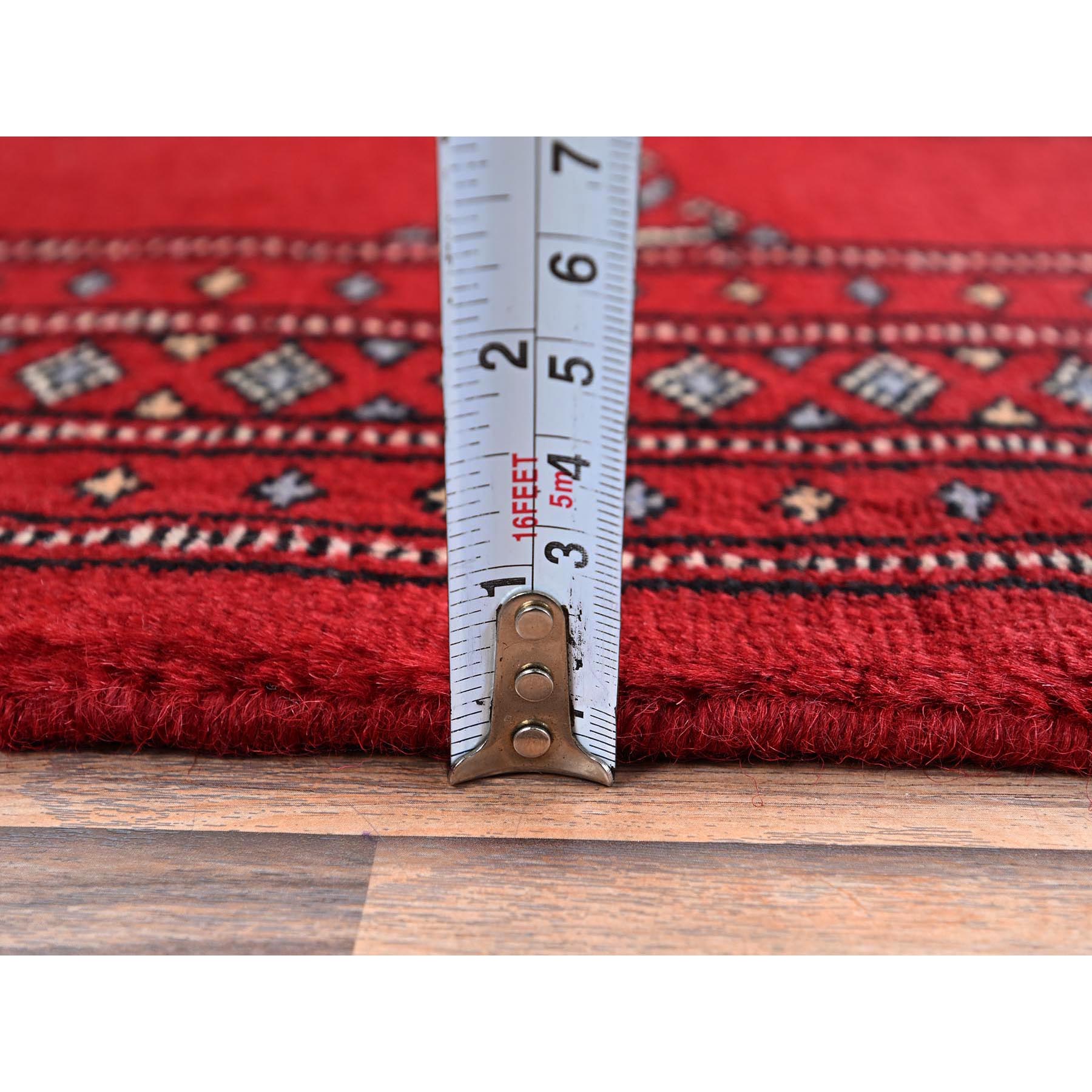 2'1"x3'1" Chili Red, Princess Bokara with Tribal Medallions, Vegetable Dyes, Soft and Velvety Wool, Hand Knotted, Mat, Sample, Oriental Rug Sh1311