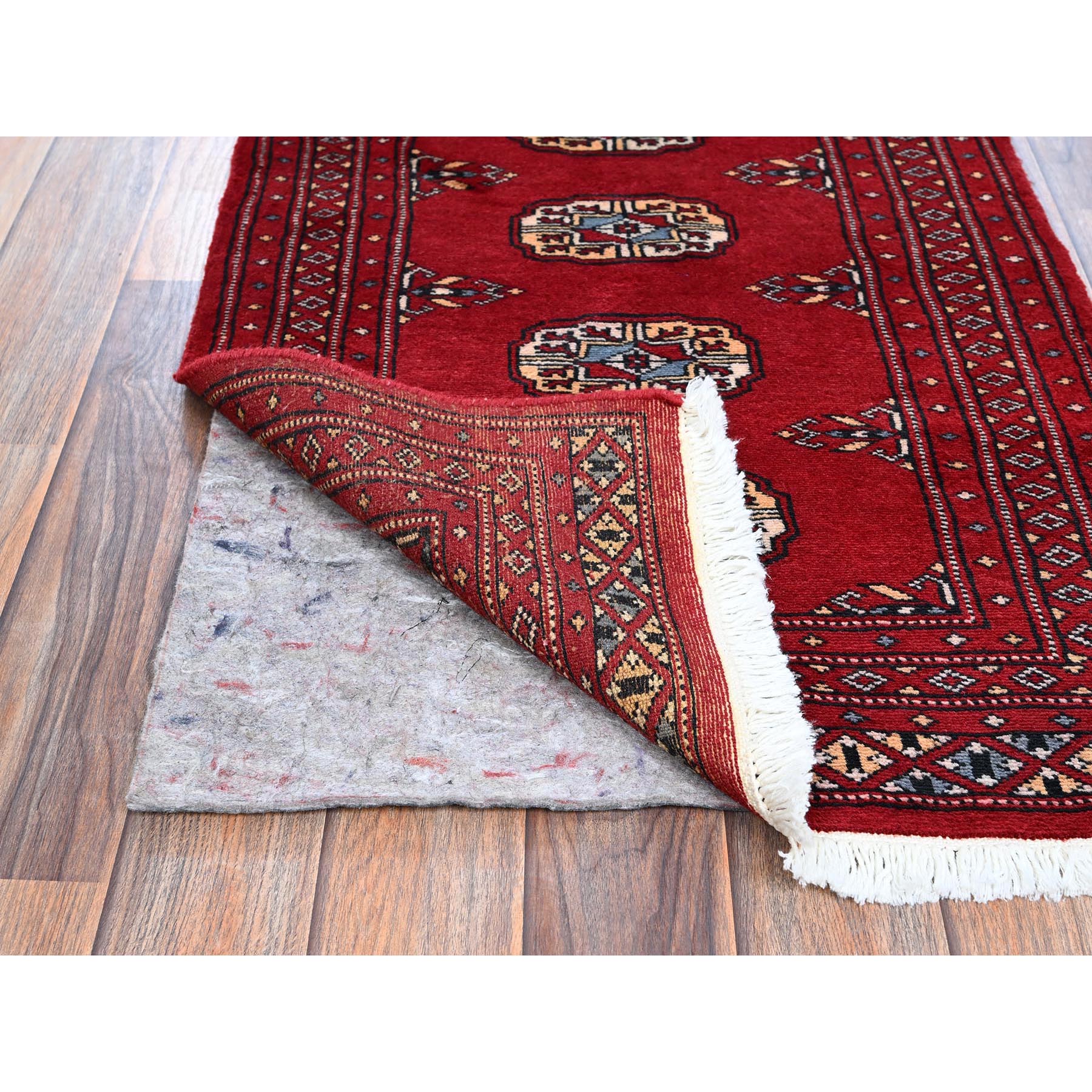 2'x3' Scarlet Red, Princess Bokara with Geometric Medallions, Vegetable Dyes, Soft and Velvety Wool, Hand Knotted, Mat, Sample, Oriental Rug Sh1313