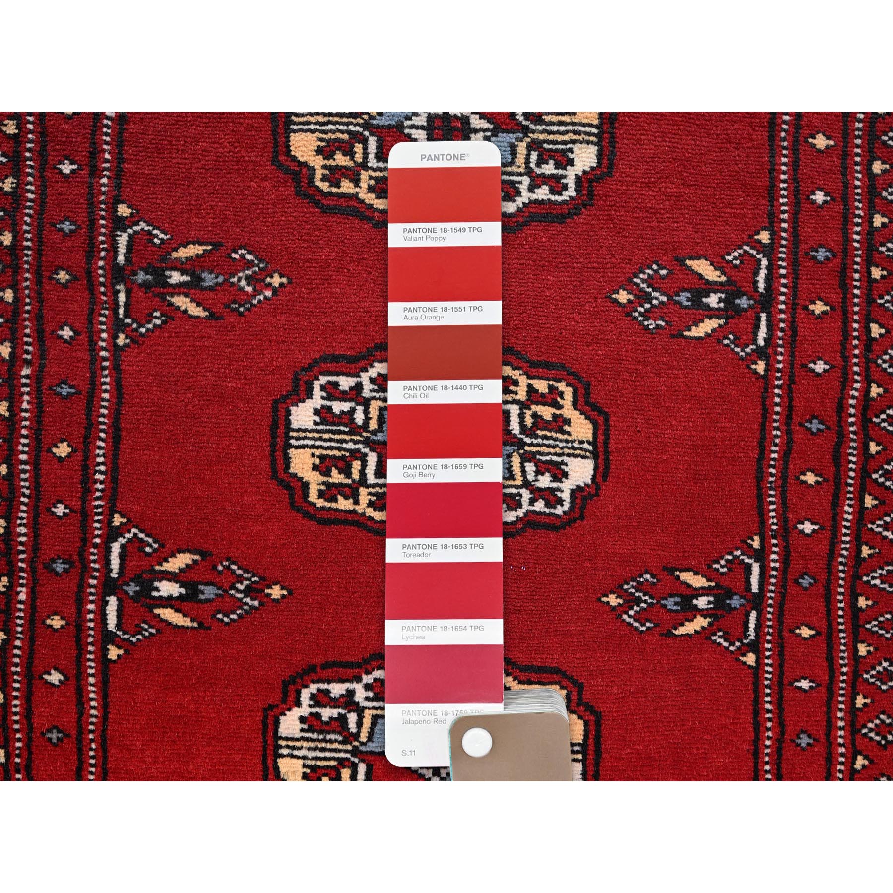 2'x3' Scarlet Red, Princess Bokara with Geometric Medallions, Vegetable Dyes, Soft and Velvety Wool, Hand Knotted, Mat, Sample, Oriental Rug Sh1313
