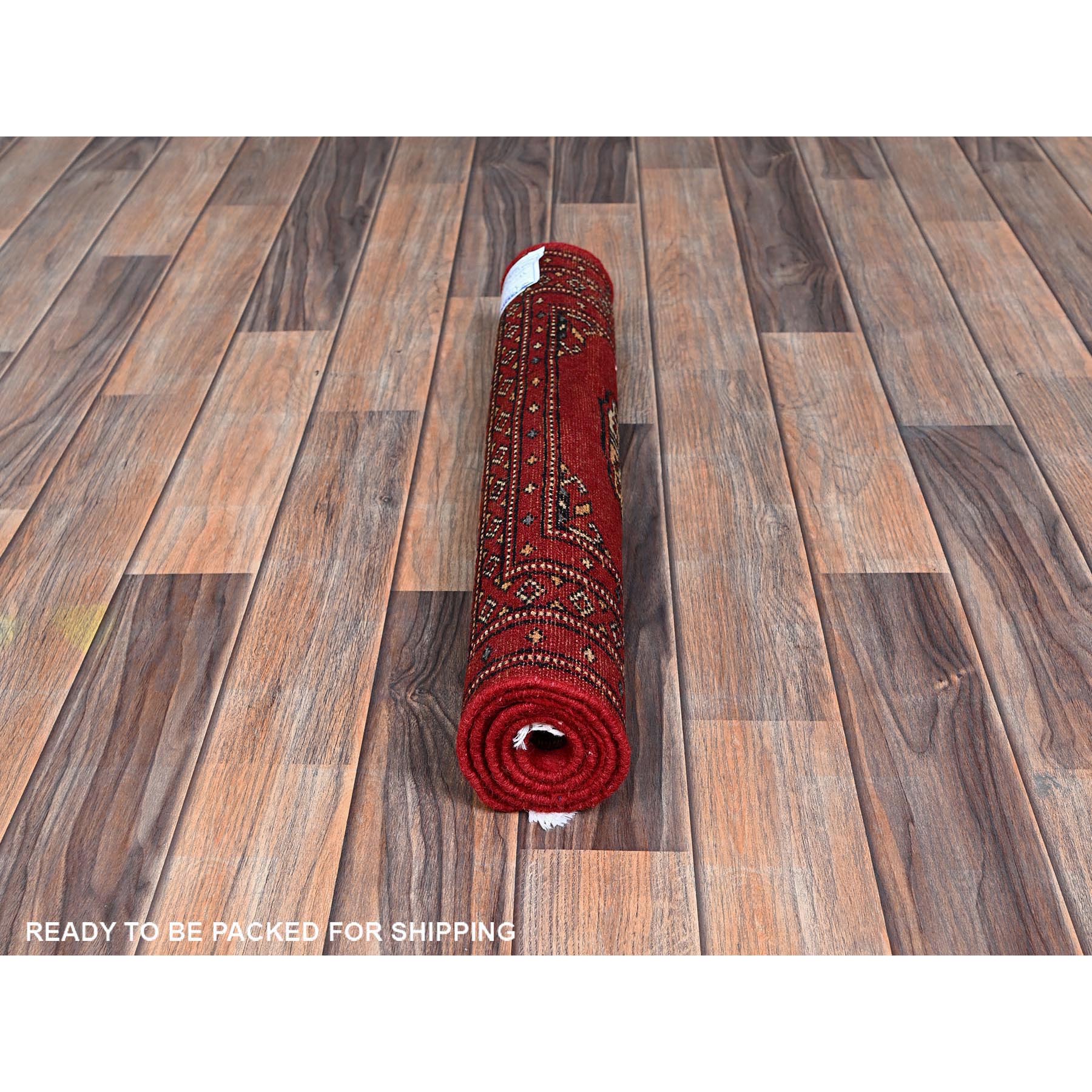 2'x3' Scarlet Red, Princess Bokara with Geometric Medallions, Vegetable Dyes, Soft and Velvety Wool, Hand Knotted, Mat, Sample, Oriental Rug Sh1313