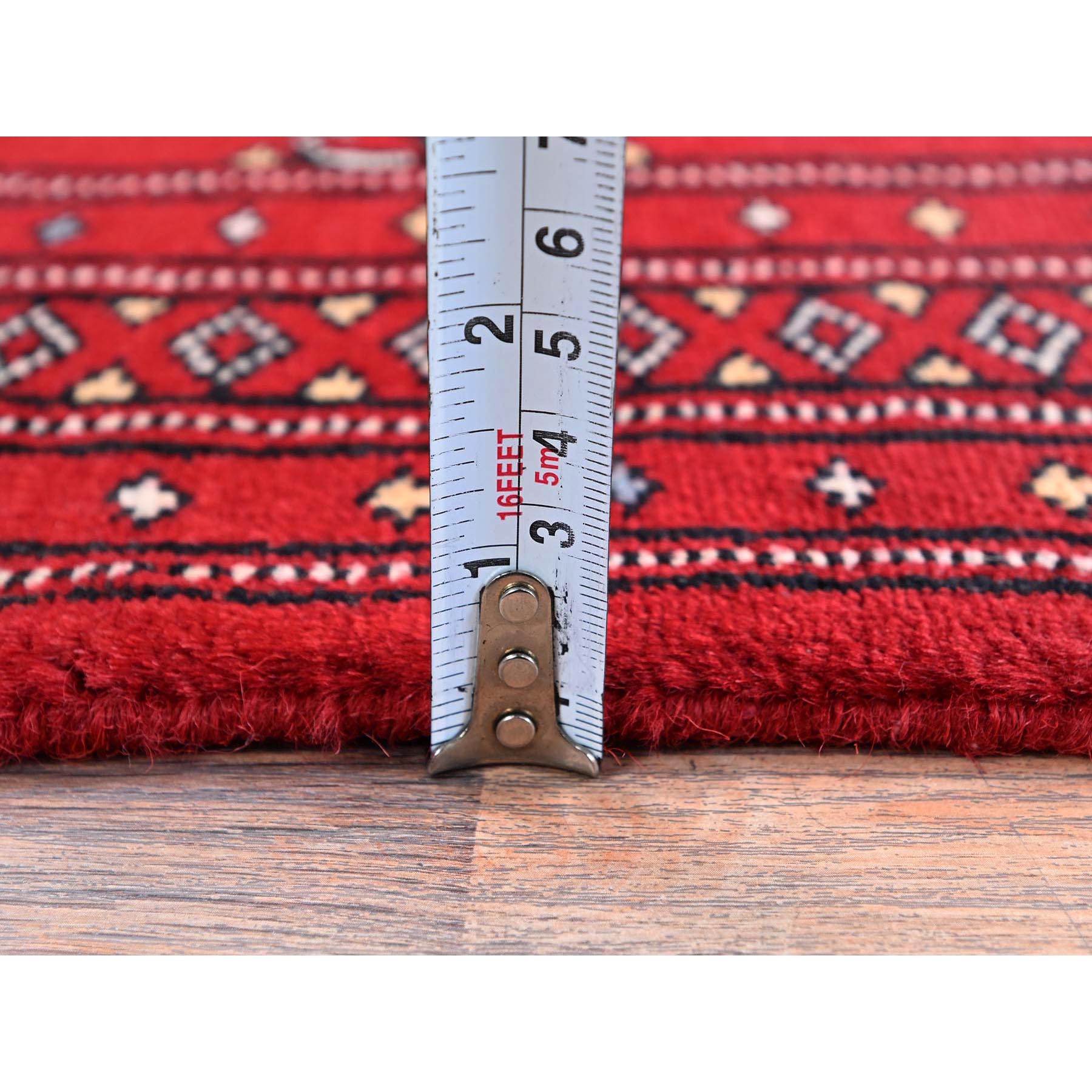 2'x3' Scarlet Red, Princess Bokara with Geometric Medallions, Vegetable Dyes, Soft and Velvety Wool, Hand Knotted, Mat, Sample, Oriental Rug Sh1313