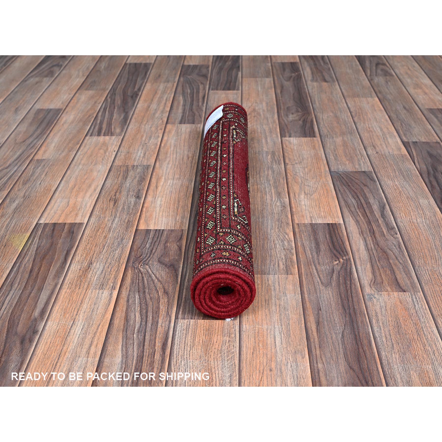 2'1"x3'1" Scarlet Red, Princess Bokara with Tribal Medallions, Vegetable Dyes, Soft and Velvety Wool, Hand Knotted, Mat, Sample, Oriental Rug Sh1315