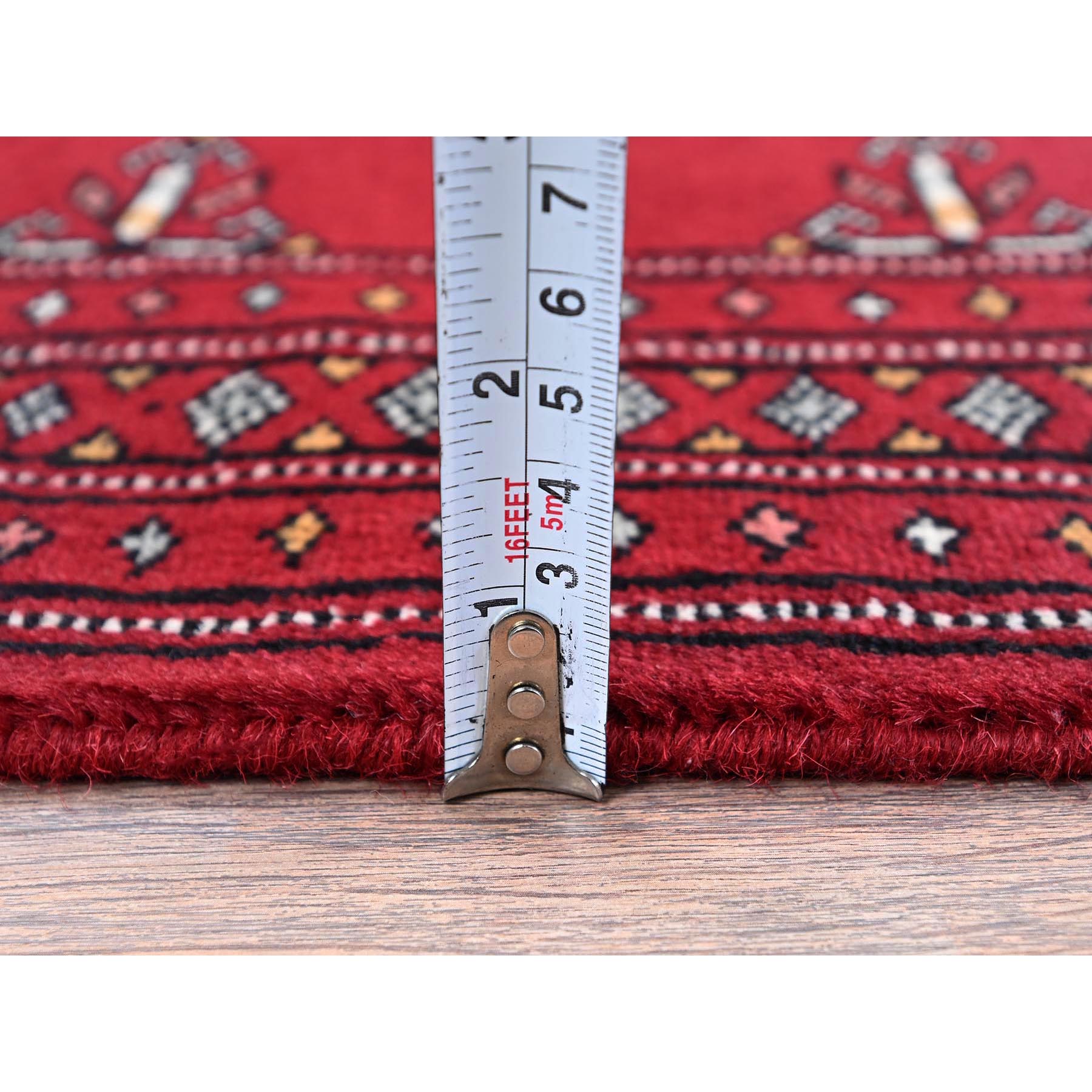 2'1"x3'1" Scarlet Red, Princess Bokara with Tribal Medallions, Vegetable Dyes, Soft and Velvety Wool, Hand Knotted, Mat, Sample, Oriental Rug Sh1315