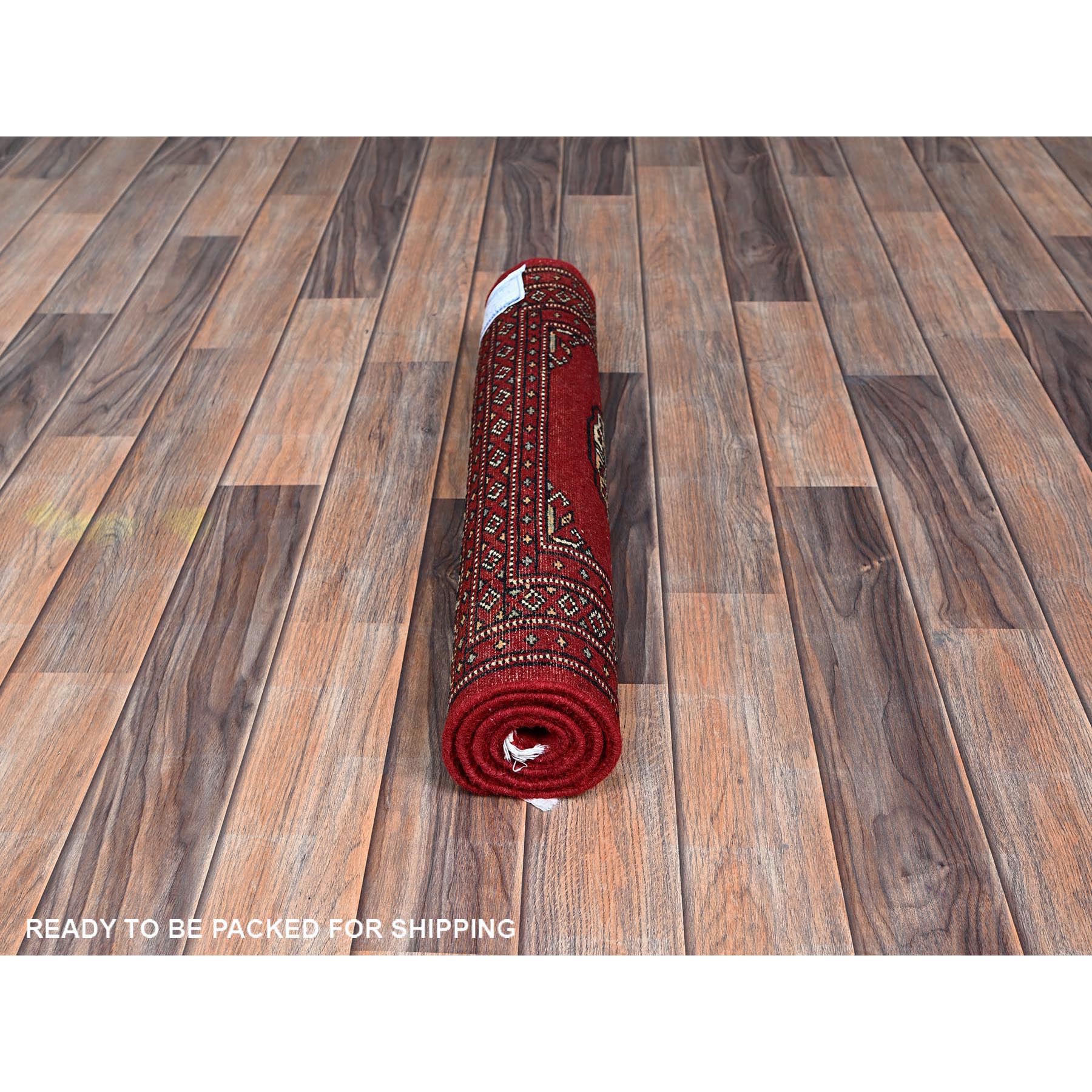 2'1"x3'1" Lychee Red, Princess Bokara with Tribal Medallions, Vegetable Dyes, Soft and Velvety Wool, Hand Knotted, Sample, Mat, Oriental Rug Sh1317
