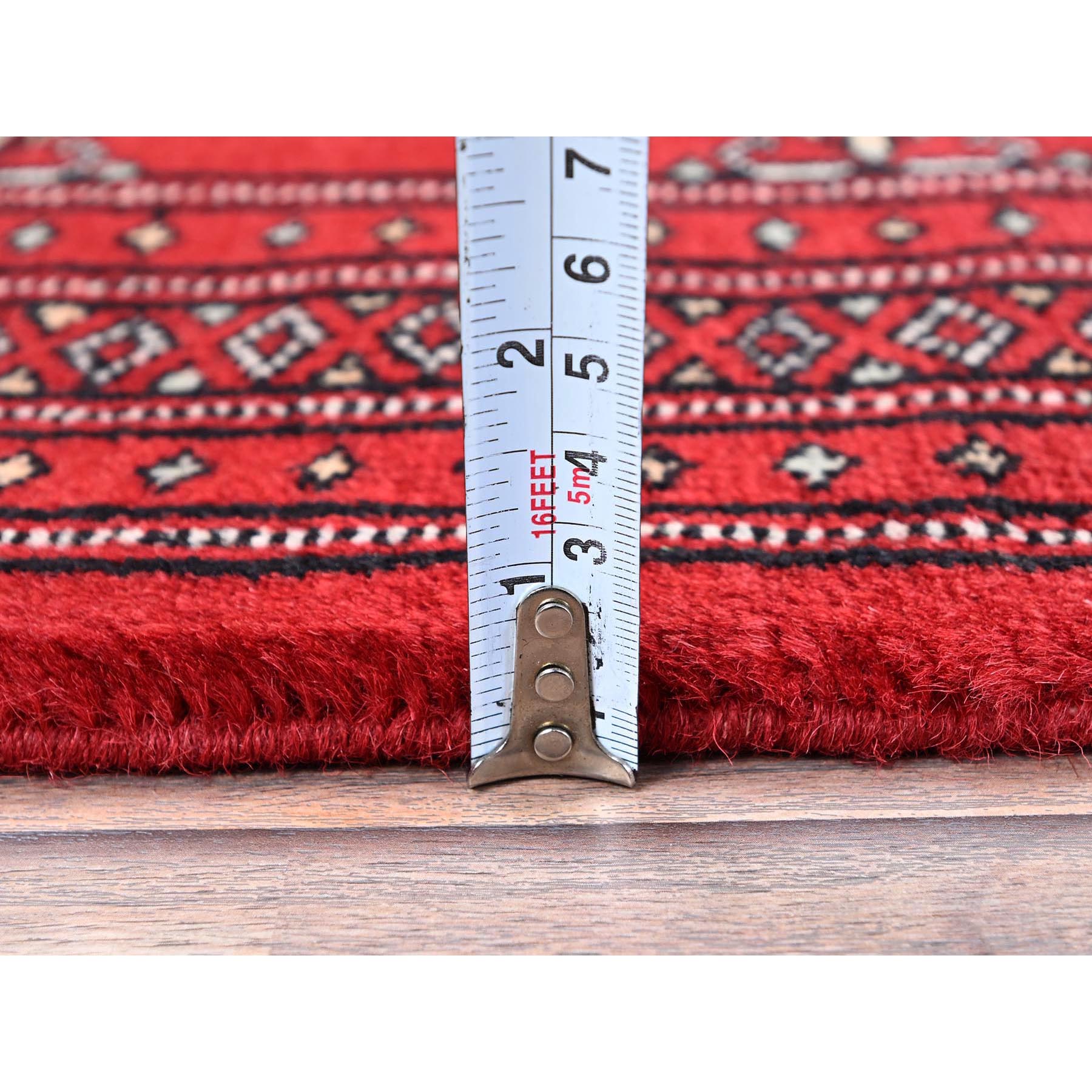 2'1"x3'1" Lychee Red, Princess Bokara with Tribal Medallions, Vegetable Dyes, Soft and Velvety Wool, Hand Knotted, Sample, Mat, Oriental Rug Sh1317