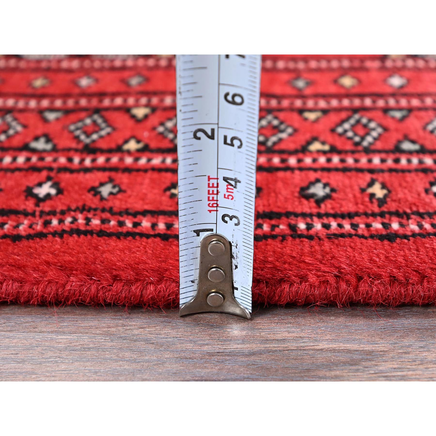 2'1"x3' Crimson Red, Princess Bokara with Geometric Medallions, Vegetable Dyes, Soft and Shiny Wool, Hand Knotted, Sample, Mat, Oriental Rug Sh1318