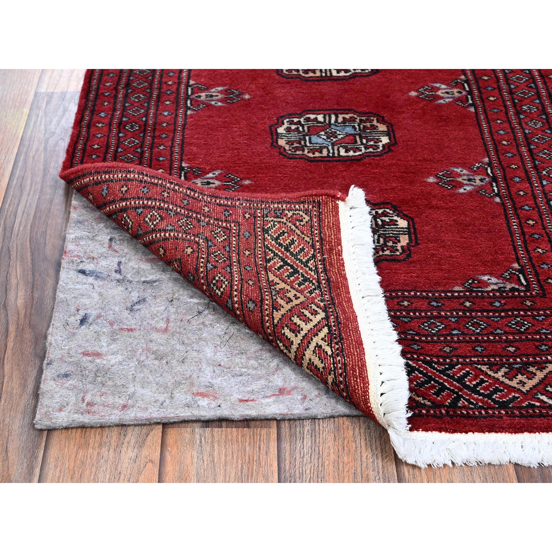 2'1"x3'3" Chili Red, Princess Bokara with Tribal Medallions, Vegetable Dyes, Soft and Velvety Wool, Hand Knotted, Sample, Mat, Oriental Rug Sh1319