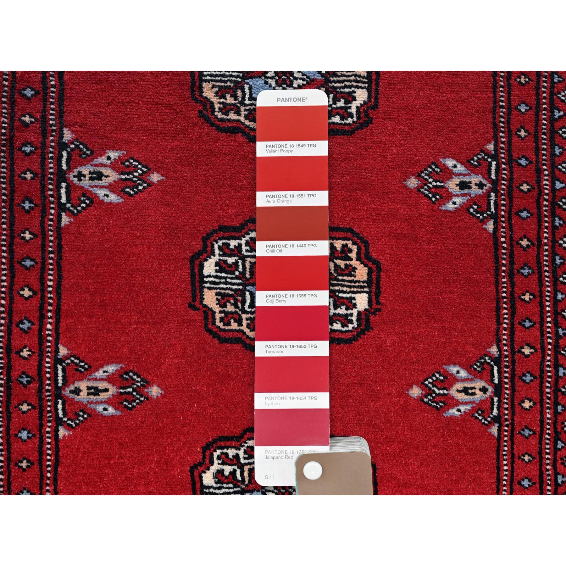 2'1"x3'3" Chili Red, Princess Bokara with Tribal Medallions, Vegetable Dyes, Soft and Velvety Wool, Hand Knotted, Sample, Mat, Oriental Rug Sh1319