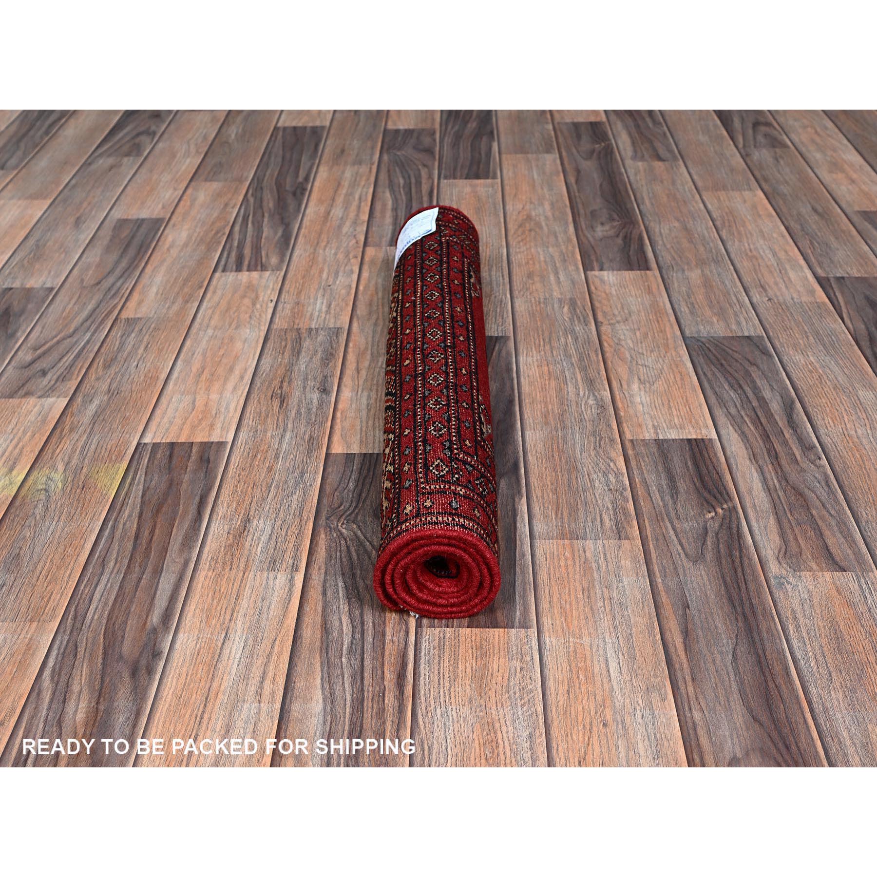 2'1"x3'3" Chili Red, Princess Bokara with Tribal Medallions, Vegetable Dyes, Soft and Velvety Wool, Hand Knotted, Sample, Mat, Oriental Rug Sh1319