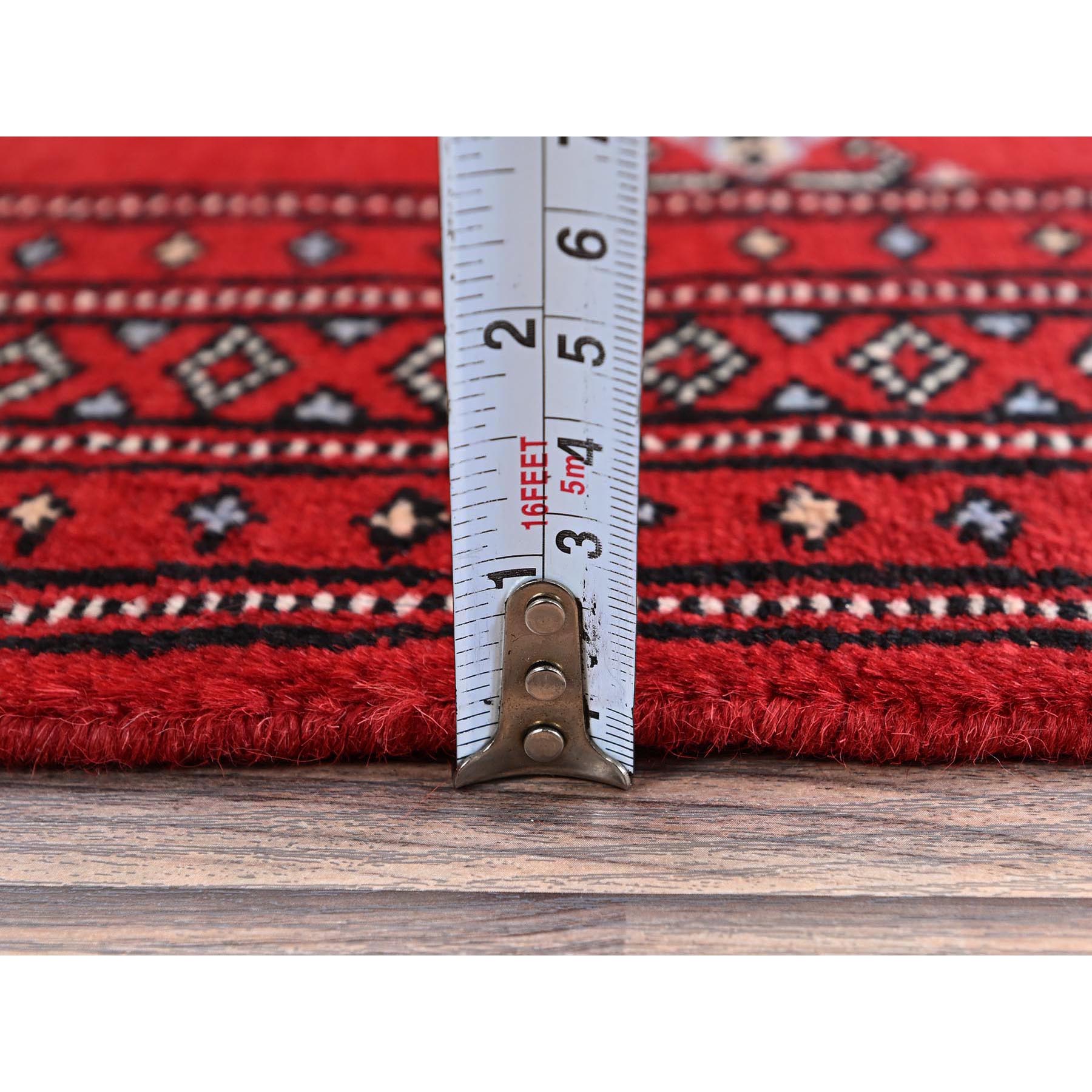 2'1"x3'3" Chili Red, Princess Bokara with Tribal Medallions, Vegetable Dyes, Soft and Velvety Wool, Hand Knotted, Sample, Mat, Oriental Rug Sh1319
