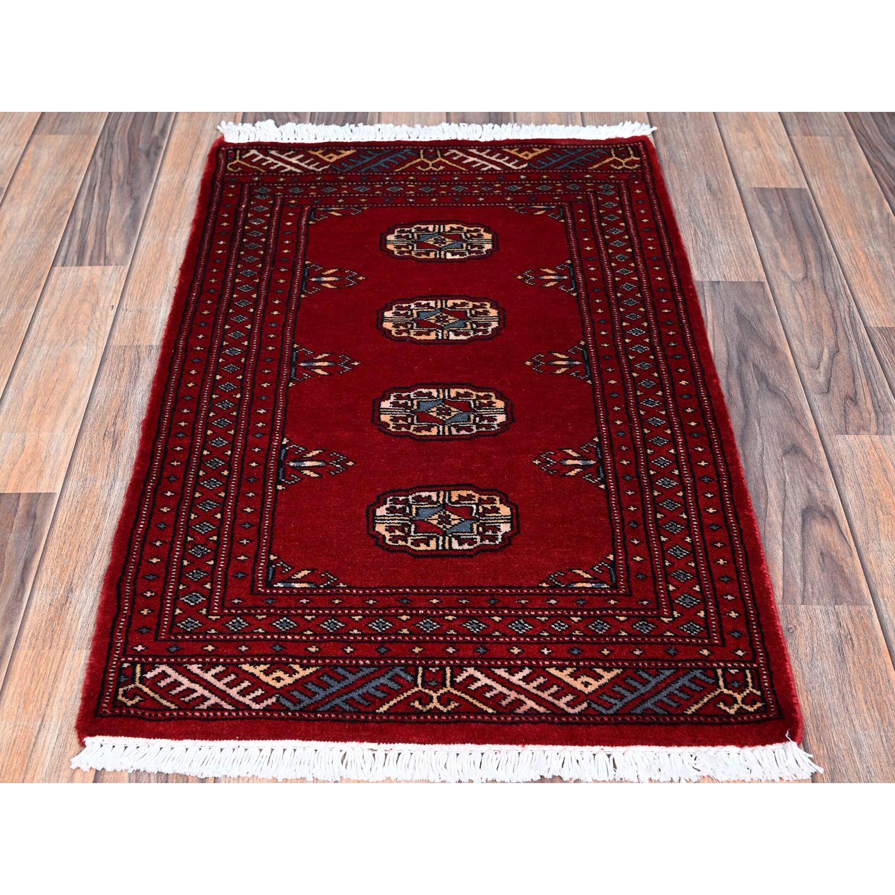 2'x3'2" Berry Red, Princess Bokara with Tribal Medallions, Soft and Velvety Wool, Vegetable Dyes, Hand Knotted, Mat, Sample, Oriental Rug Sh1320