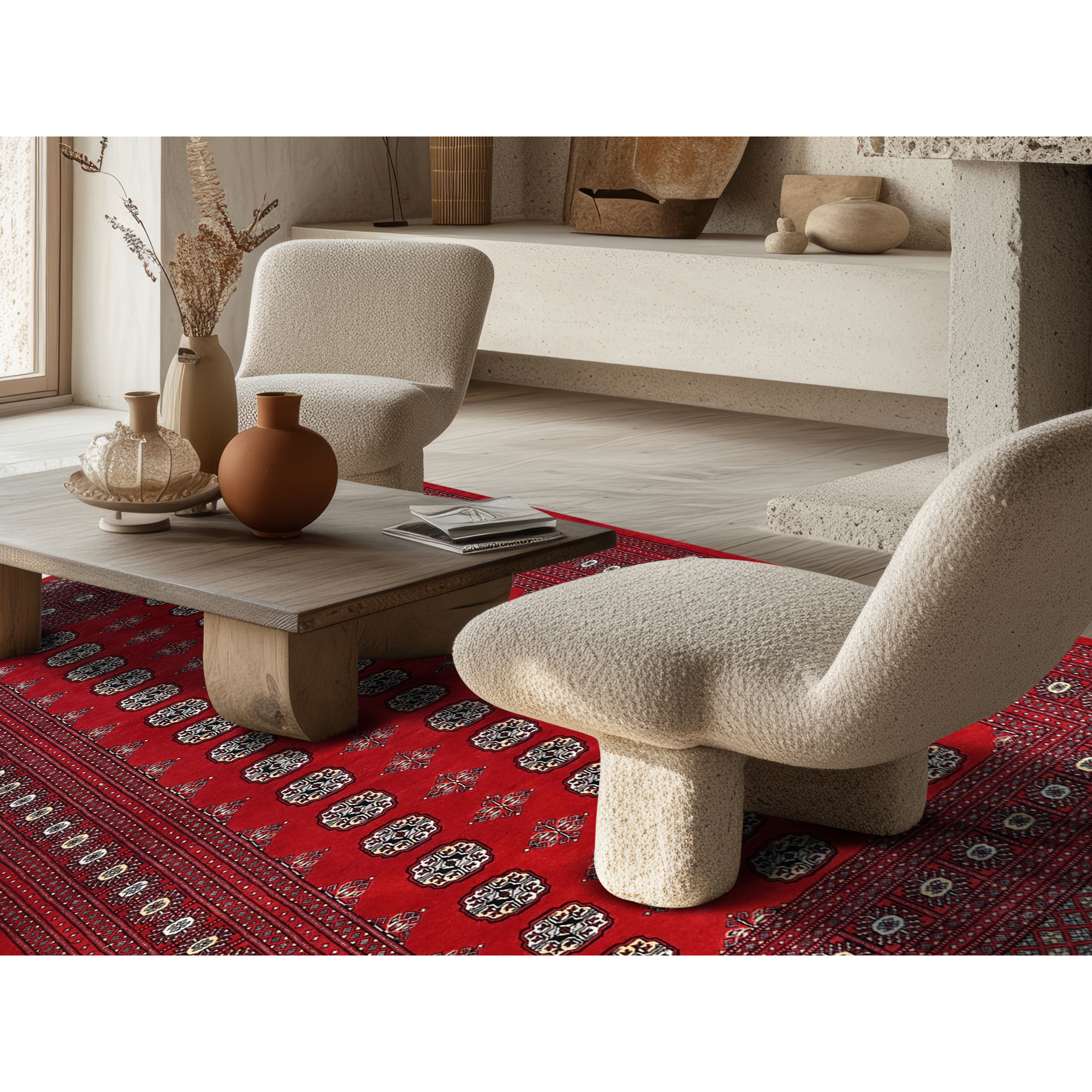 6'2"x8'9" Scarlet Red, Princess Bokara with Tribal Medallions, Vegetable Dyes, Soft and Velvety Wool, Hand Knotted, Oriental Rug Sh1321