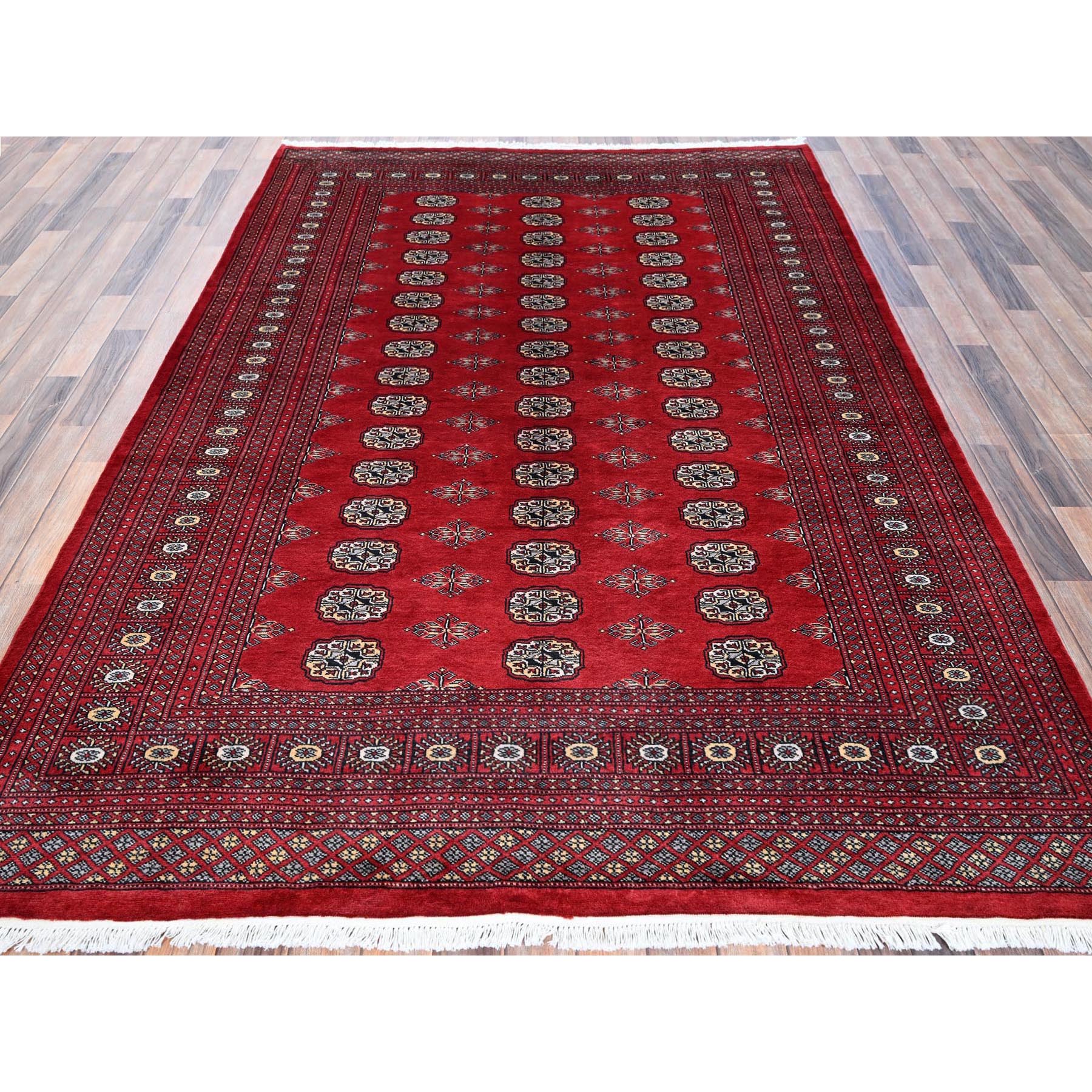 6'2"x8'9" Scarlet Red, Princess Bokara with Tribal Medallions, Vegetable Dyes, Soft and Velvety Wool, Hand Knotted, Oriental Rug Sh1321