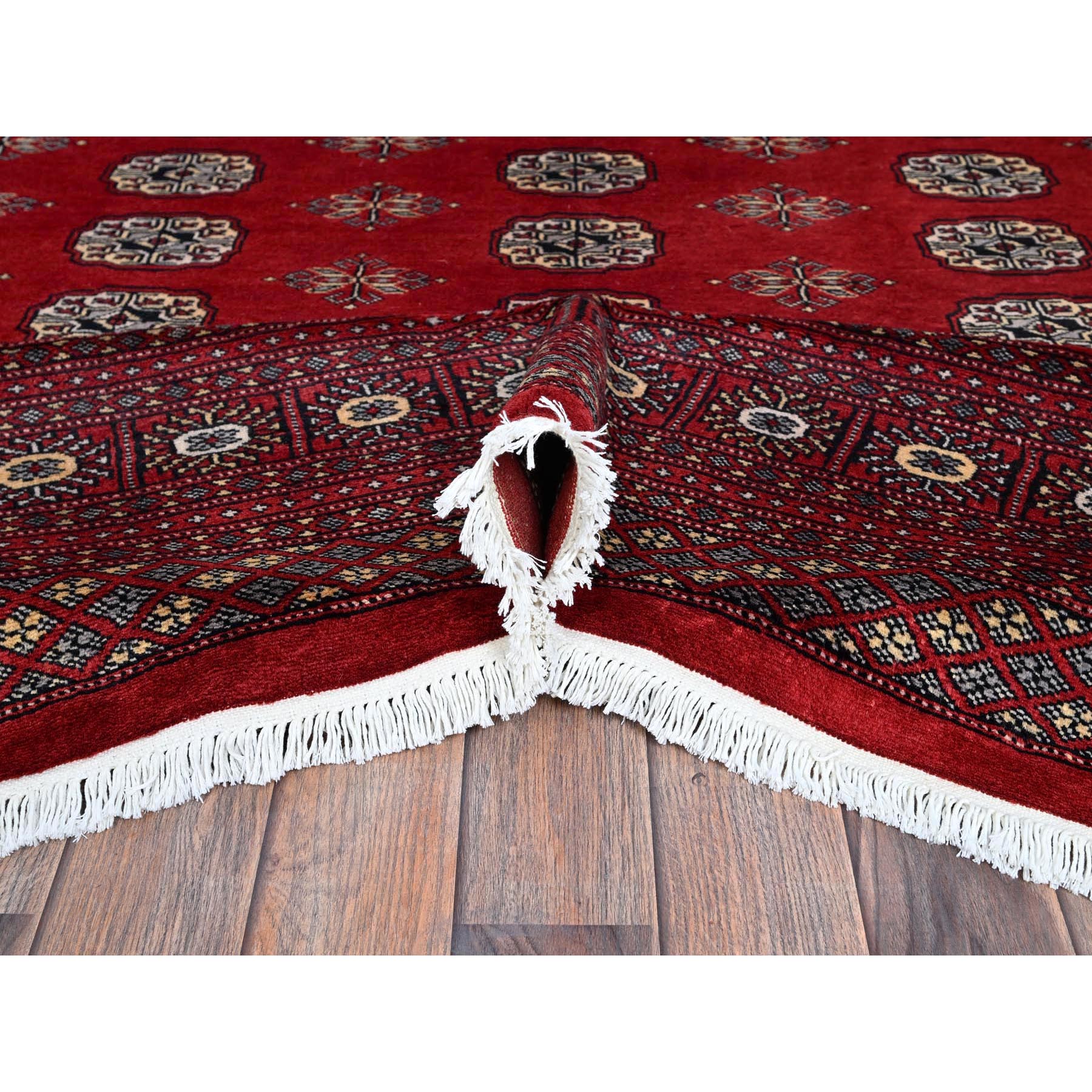 6'2"x8'9" Scarlet Red, Princess Bokara with Tribal Medallions, Vegetable Dyes, Soft and Velvety Wool, Hand Knotted, Oriental Rug Sh1321