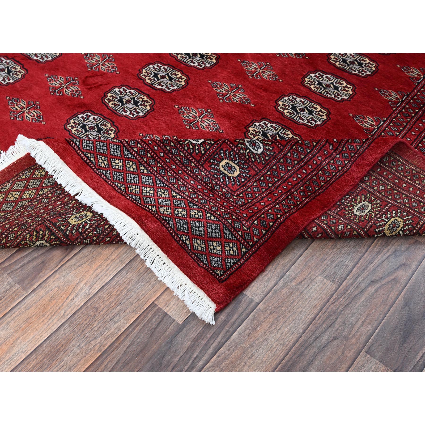 6'2"x8'9" Scarlet Red, Princess Bokara with Tribal Medallions, Vegetable Dyes, Soft and Velvety Wool, Hand Knotted, Oriental Rug Sh1321