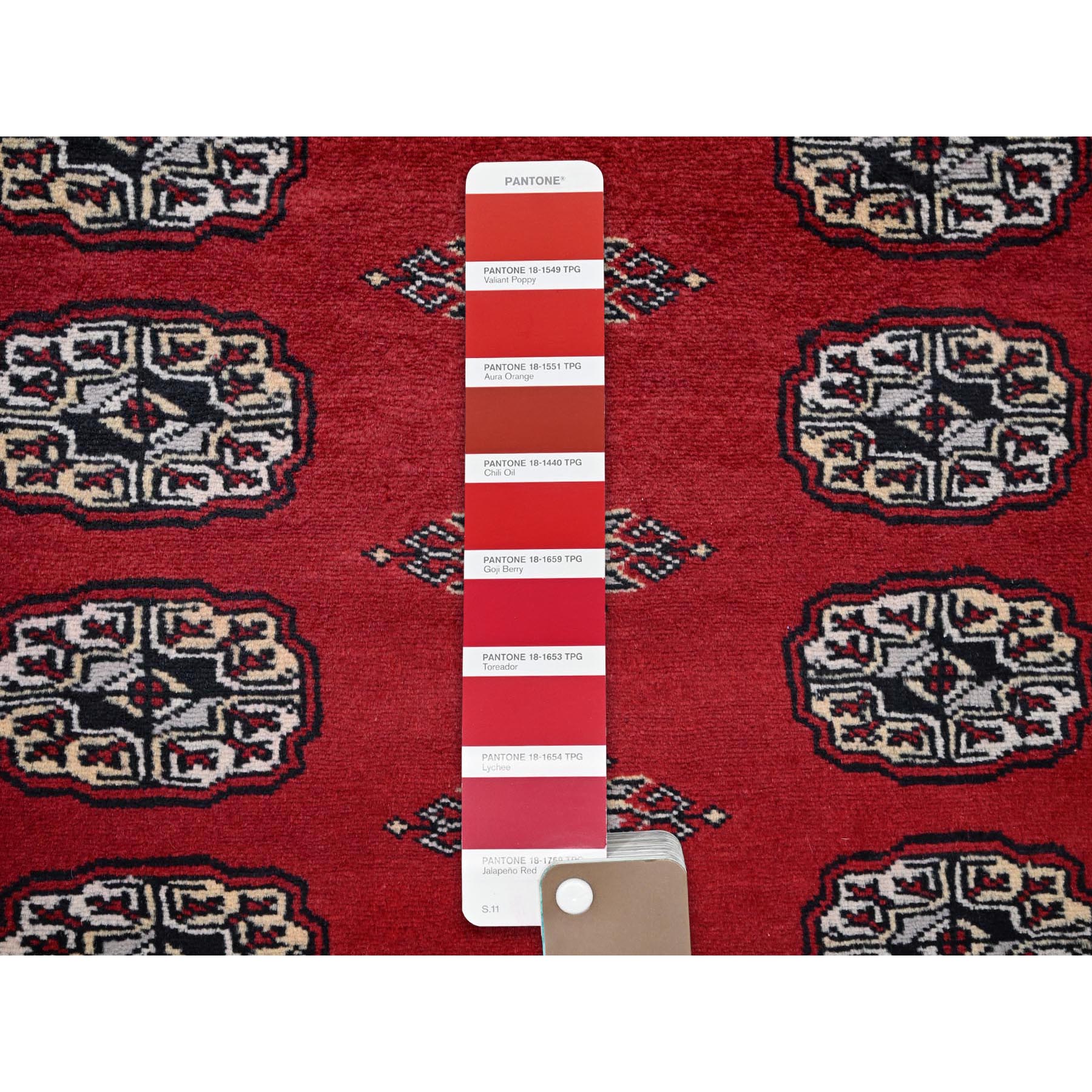 6'2"x8'9" Scarlet Red, Princess Bokara with Tribal Medallions, Vegetable Dyes, Soft and Velvety Wool, Hand Knotted, Oriental Rug Sh1321