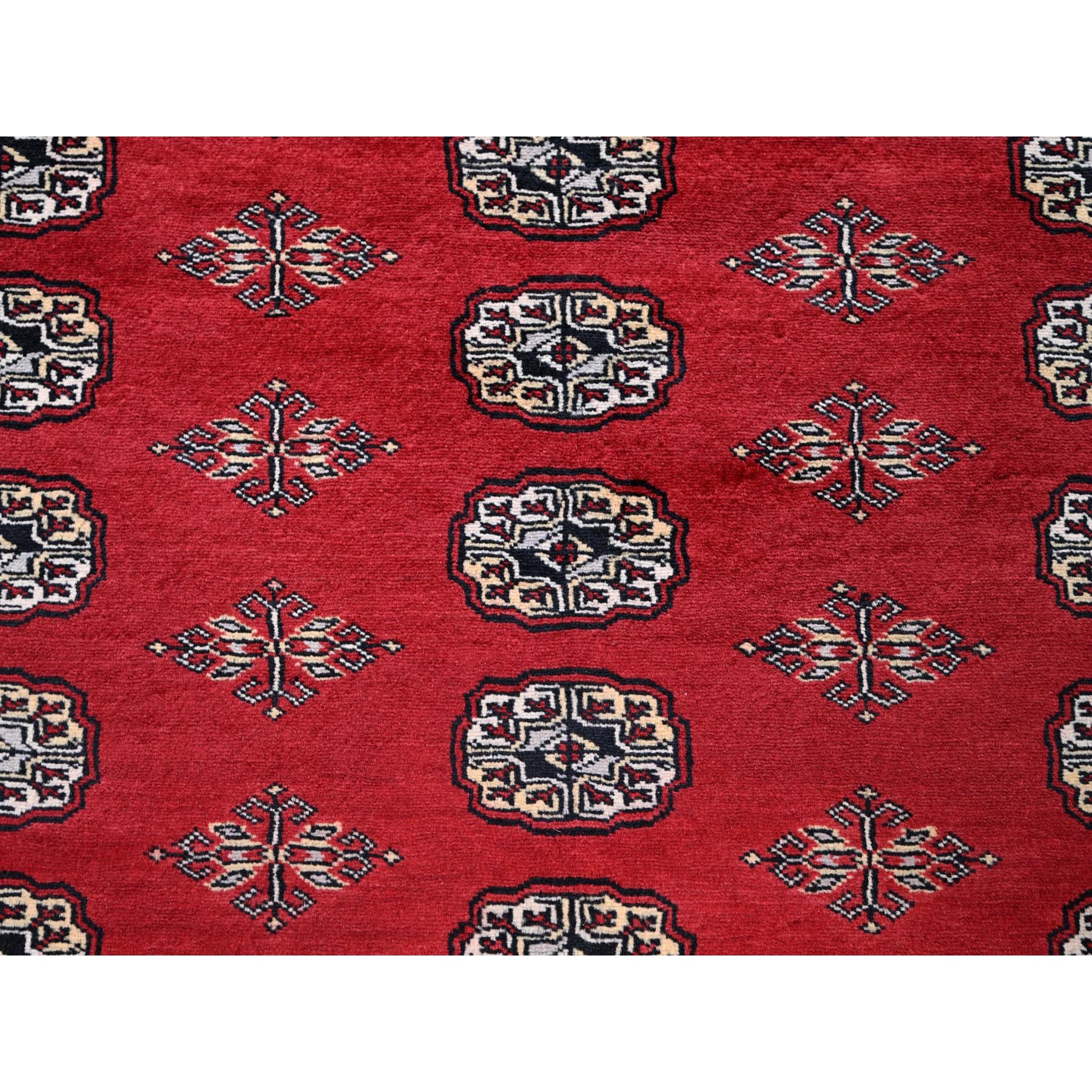 6'2"x8'9" Scarlet Red, Princess Bokara with Tribal Medallions, Vegetable Dyes, Soft and Velvety Wool, Hand Knotted, Oriental Rug Sh1321