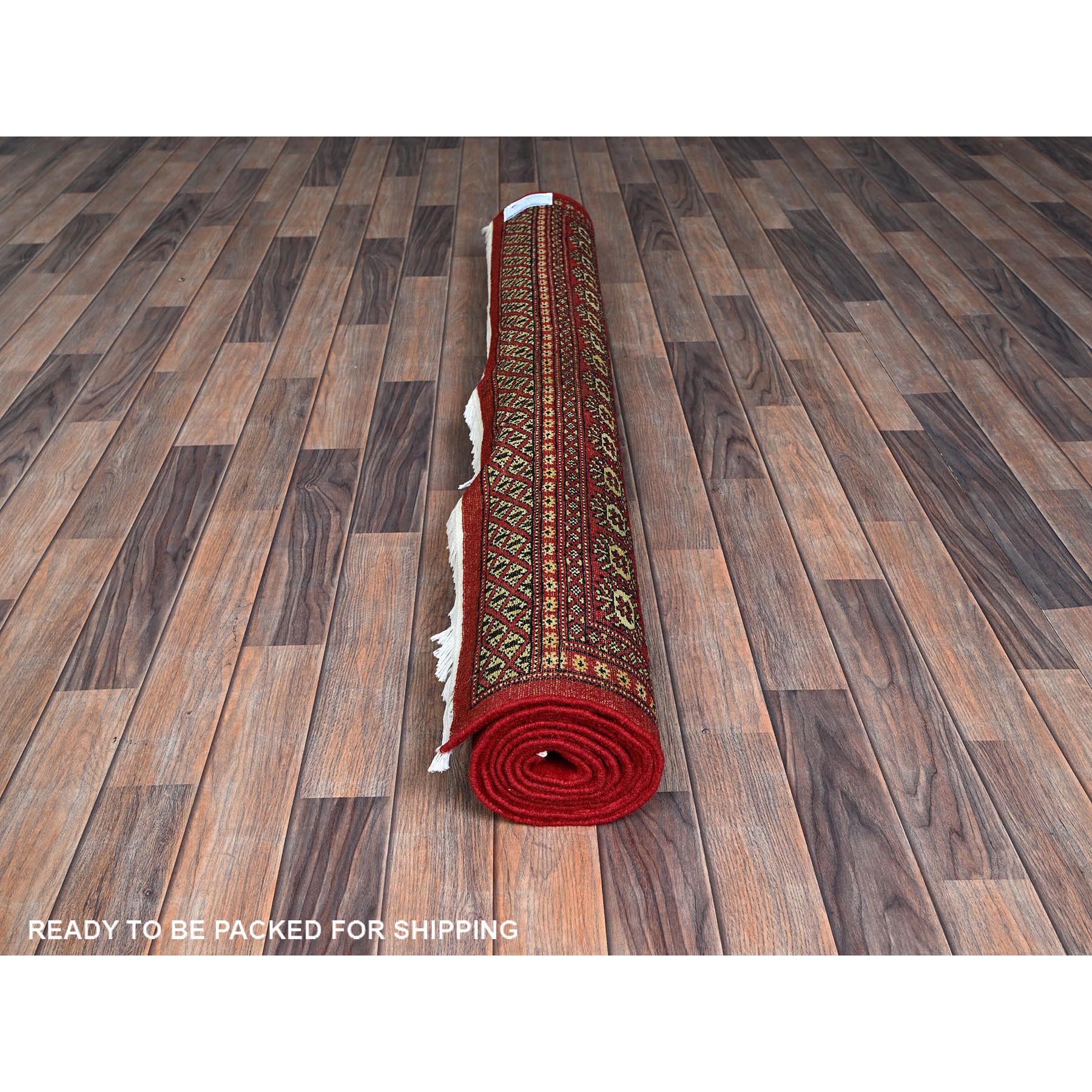 5'1"x8'1" Chili Red, Princess Bokara with Geometric Medallions, Vegetable Dyes, Soft and Shiny Wool, Hand Knotted, Mat, Sample, Oriental Rug Sh1322