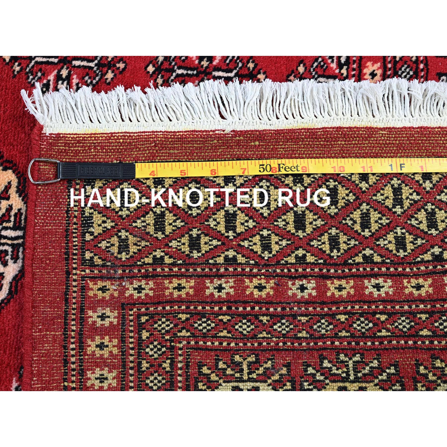 5'1"x8'1" Chili Red, Princess Bokara with Geometric Medallions, Vegetable Dyes, Soft and Shiny Wool, Hand Knotted, Mat, Sample, Oriental Rug Sh1322