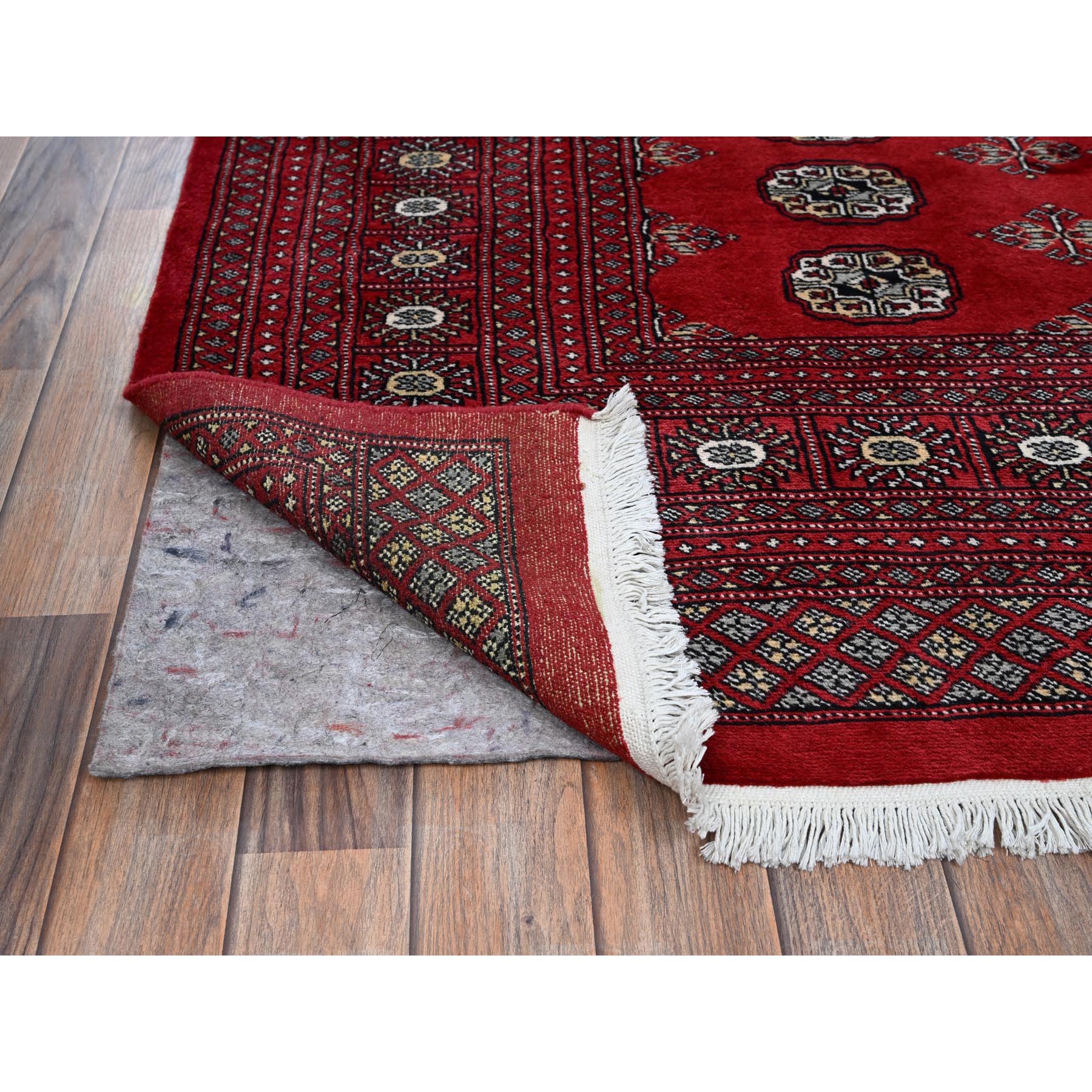 6'4"x8'10" Crimson Red, Hand Knotted, Princess Bokara with Tribal Medallions, Vegetable Dyes, Soft and Velvety Wool, Oriental Rug Sh1323