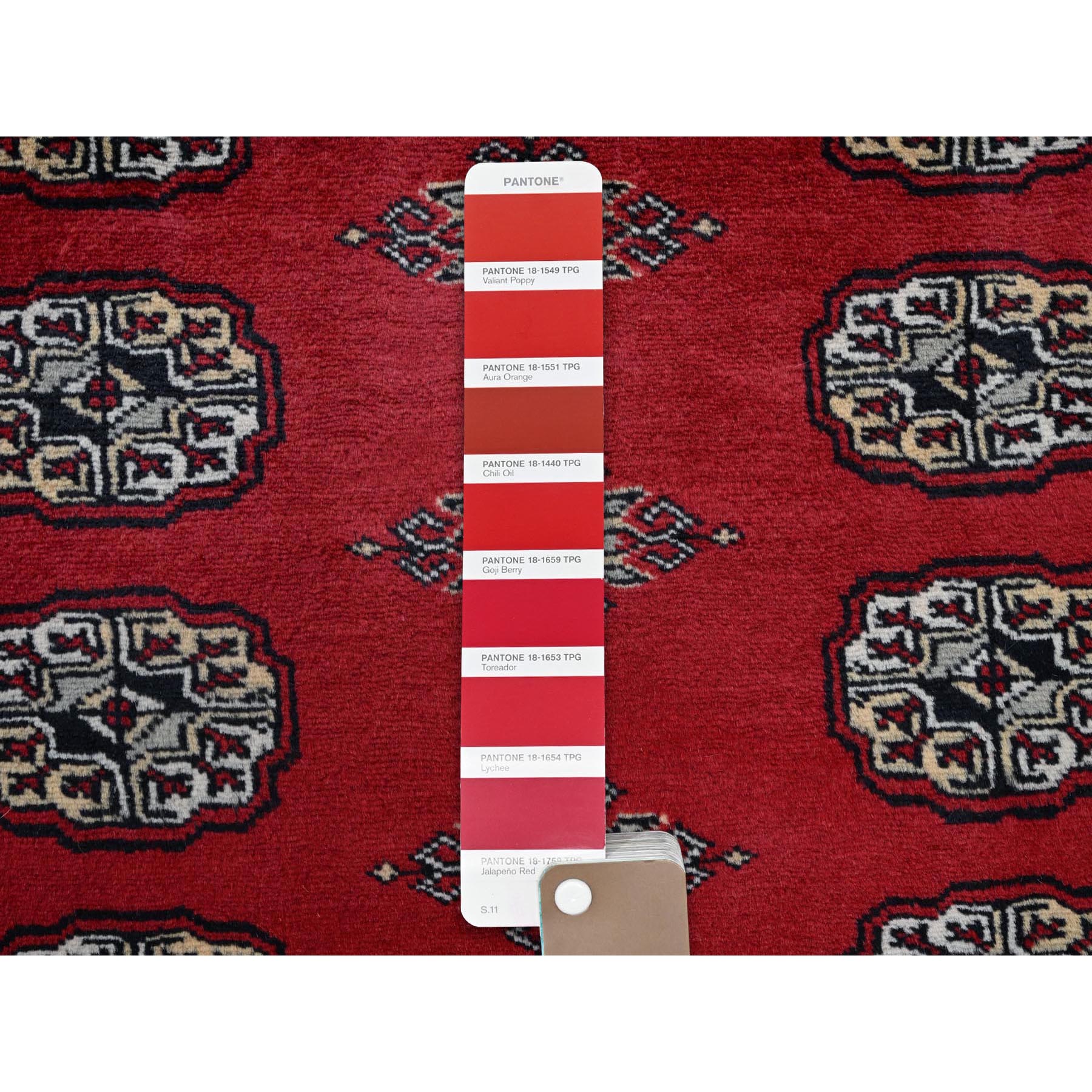 6'4"x8'10" Crimson Red, Hand Knotted, Princess Bokara with Tribal Medallions, Vegetable Dyes, Soft and Velvety Wool, Oriental Rug Sh1323