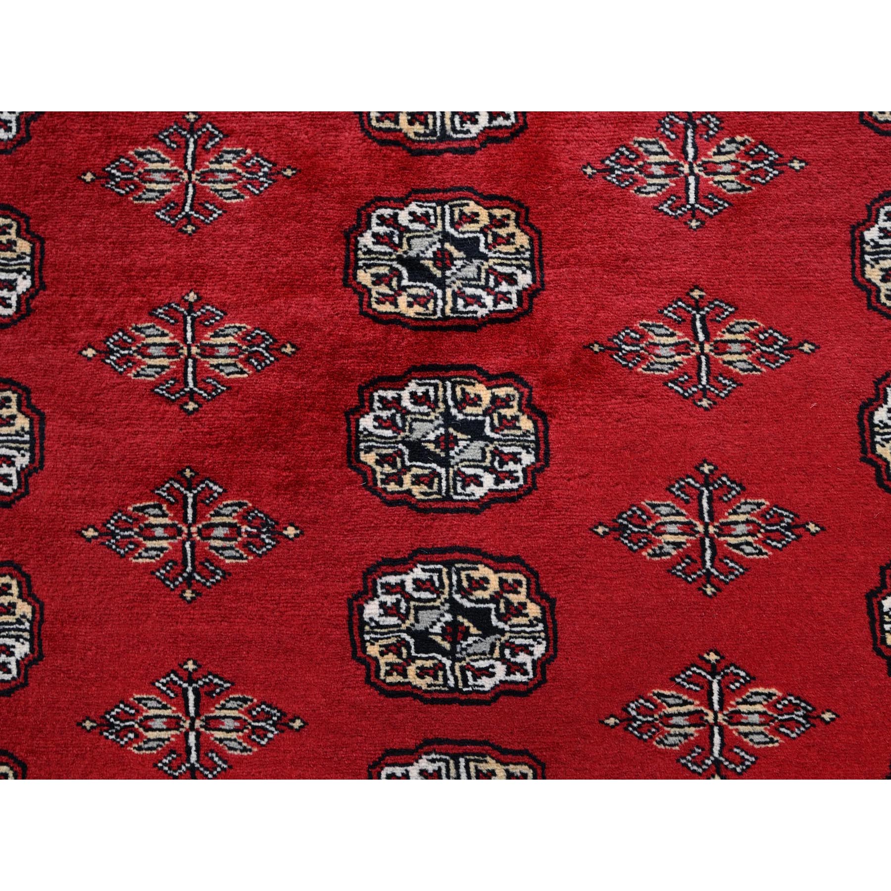 6'4"x8'10" Crimson Red, Hand Knotted, Princess Bokara with Tribal Medallions, Vegetable Dyes, Soft and Velvety Wool, Oriental Rug Sh1323