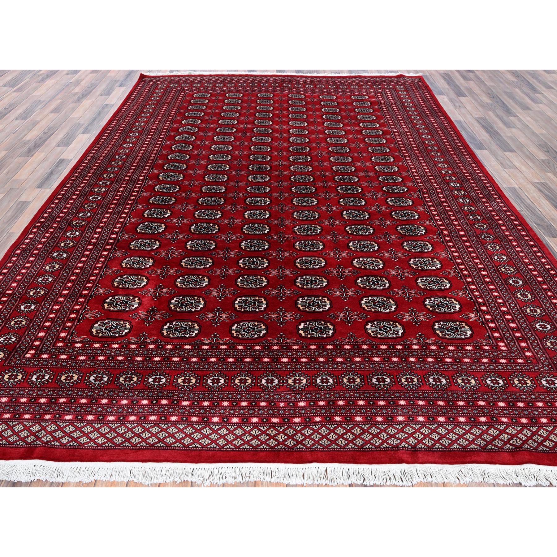 9'x11'9" Ruby Red, Princess Bokara with Tribal Medallions Design, Vegetable Dyes, Hand Knotted, Soft and Velvety Wool, Oriental Rug Sh1325