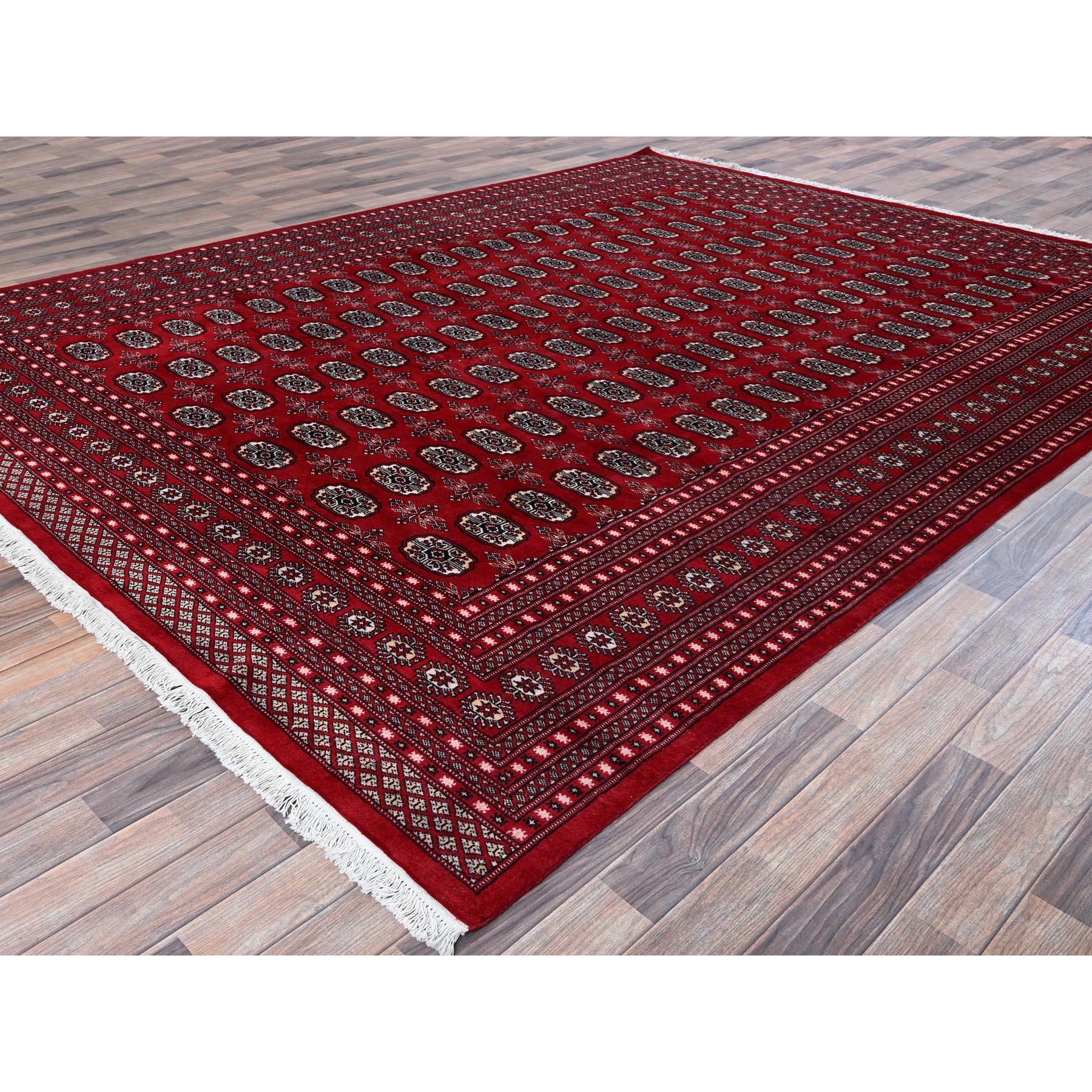 9'x11'9" Ruby Red, Princess Bokara with Tribal Medallions Design, Vegetable Dyes, Hand Knotted, Soft and Velvety Wool, Oriental Rug Sh1325
