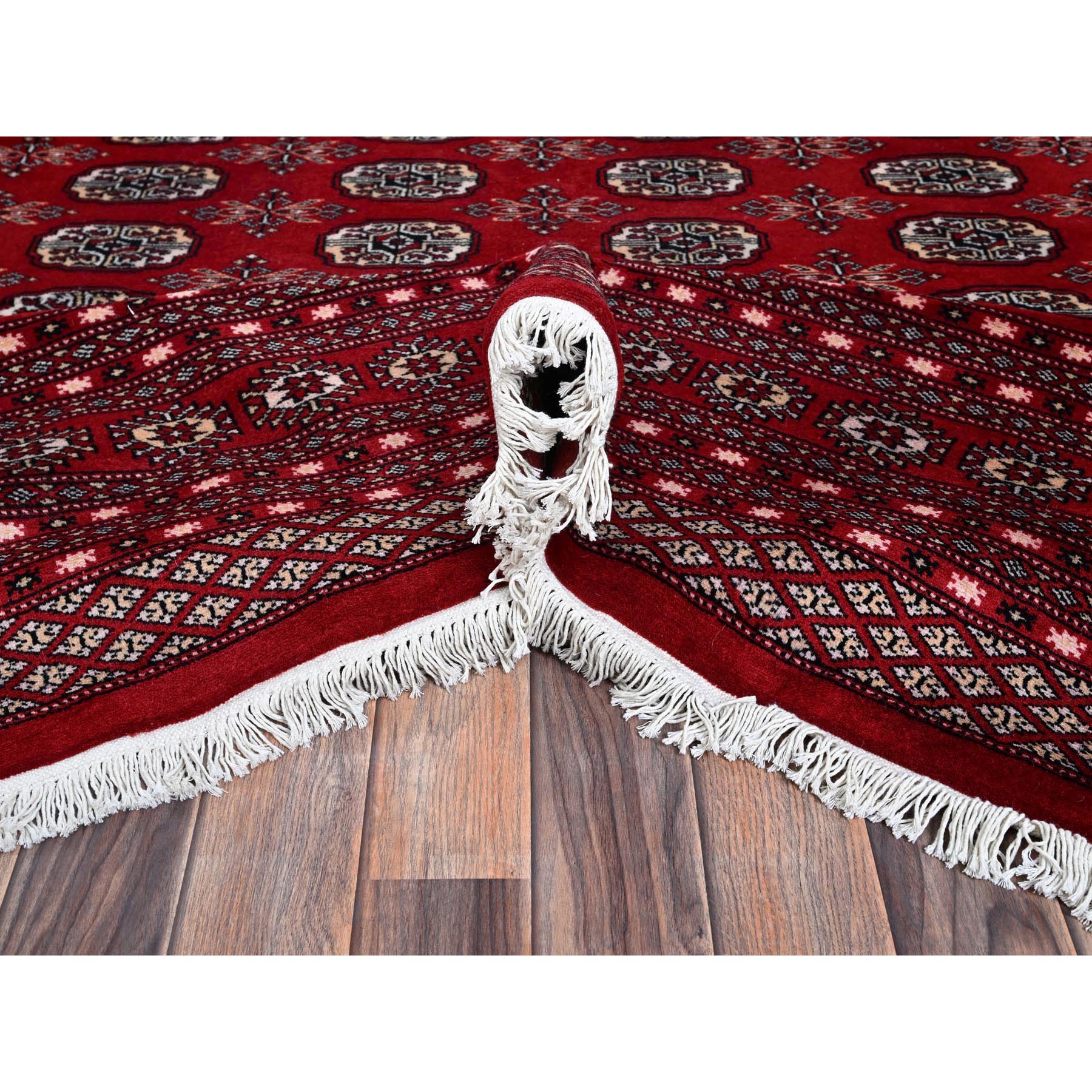 9'x11'9" Ruby Red, Princess Bokara with Tribal Medallions Design, Vegetable Dyes, Hand Knotted, Soft and Velvety Wool, Oriental Rug Sh1325