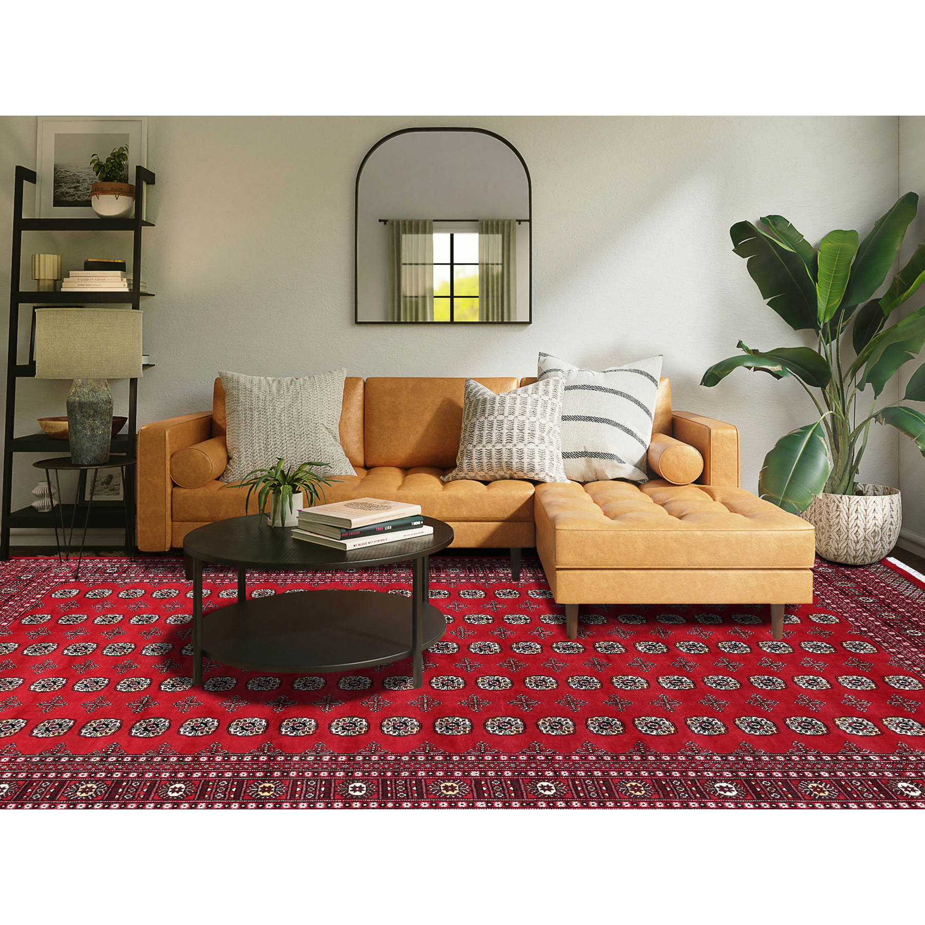 9'2"x12'4" Scarlet Red, Princess Bokara with Tribal Medallions, Vegetable Dyes, Soft and Velvety Wool, Hand Knotted, Oriental Rug Sh1326