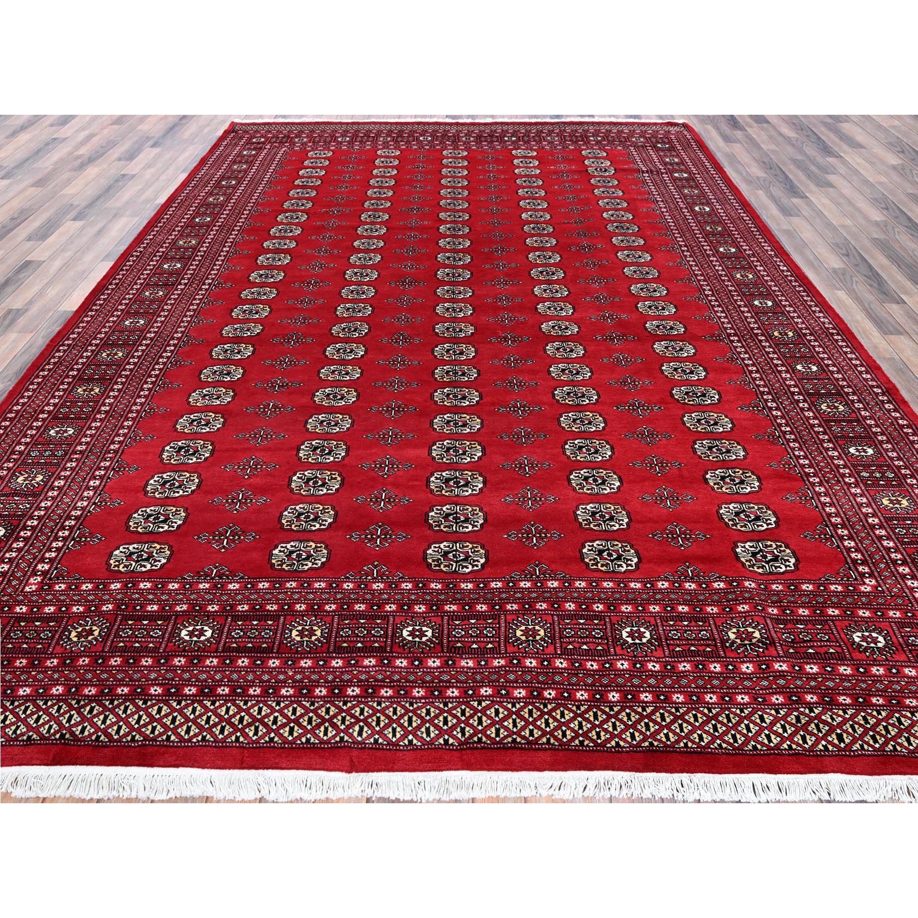 9'2"x12'4" Scarlet Red, Princess Bokara with Tribal Medallions, Vegetable Dyes, Soft and Velvety Wool, Hand Knotted, Oriental Rug Sh1326