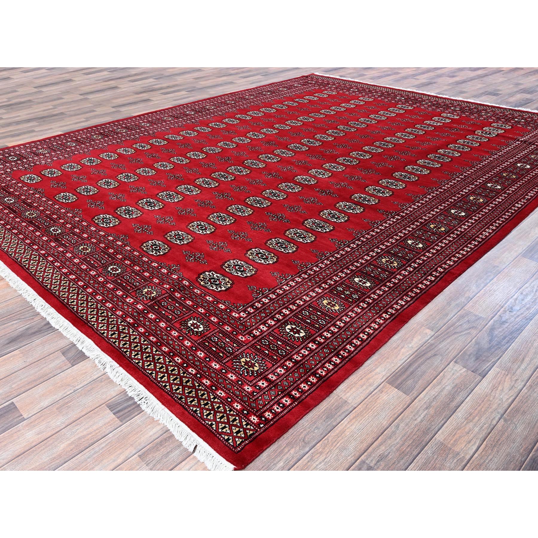 9'2"x12'4" Scarlet Red, Princess Bokara with Tribal Medallions, Vegetable Dyes, Soft and Velvety Wool, Hand Knotted, Oriental Rug Sh1326
