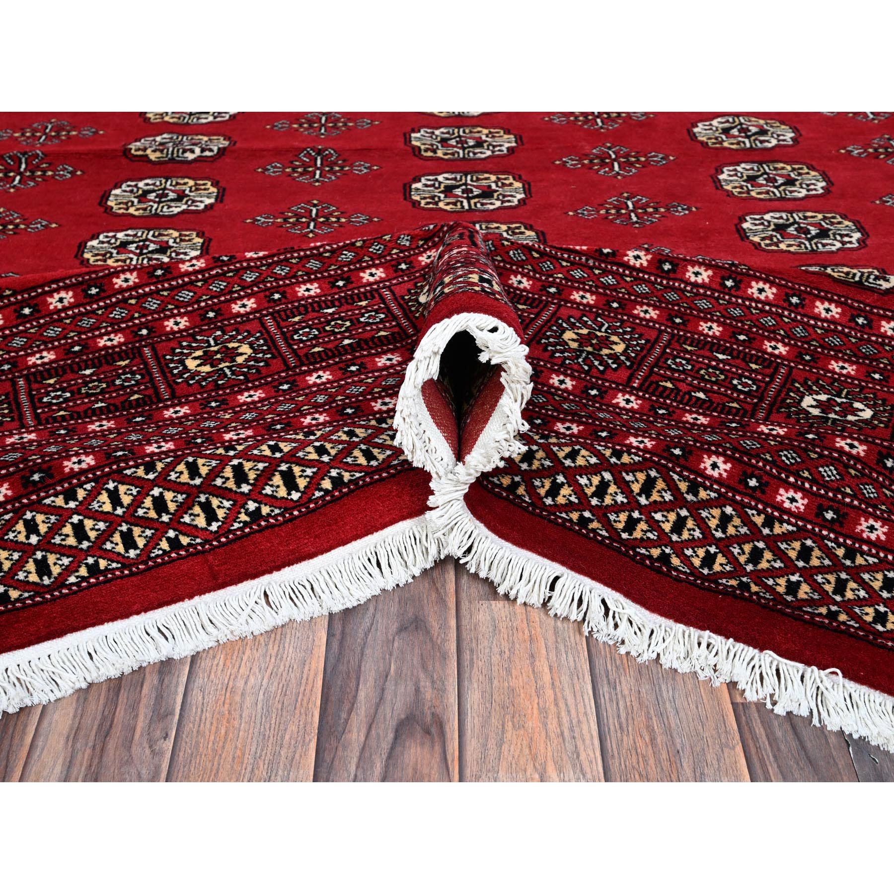 9'2"x12'4" Scarlet Red, Princess Bokara with Tribal Medallions, Vegetable Dyes, Soft and Velvety Wool, Hand Knotted, Oriental Rug Sh1326