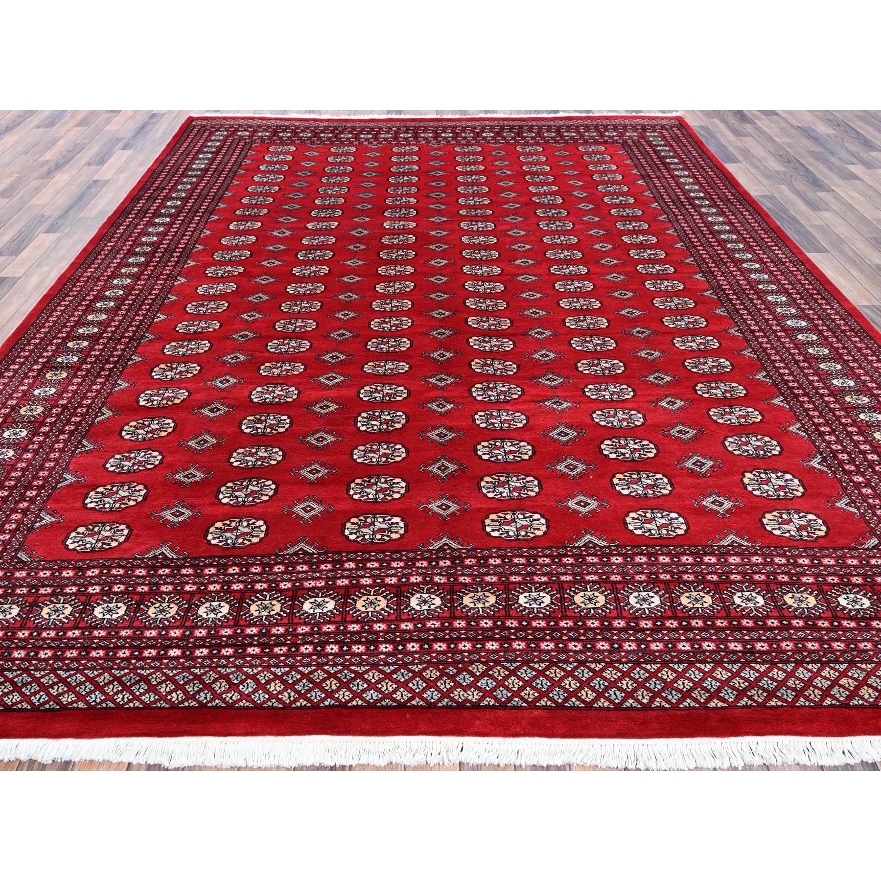9'4"x12' Berry Red, Princess Bokara with Geometric Medallions, Soft and Velvety Wool, Hand Knotted, Vegetable Dyes, Oriental Rug Sh1327