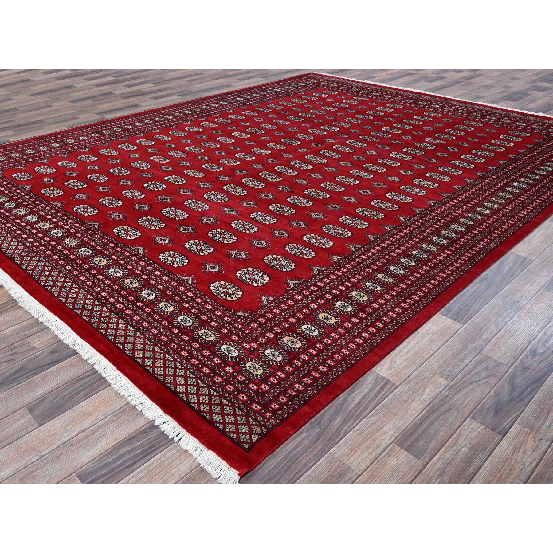 9'4"x12' Berry Red, Princess Bokara with Geometric Medallions, Soft and Velvety Wool, Hand Knotted, Vegetable Dyes, Oriental Rug Sh1327