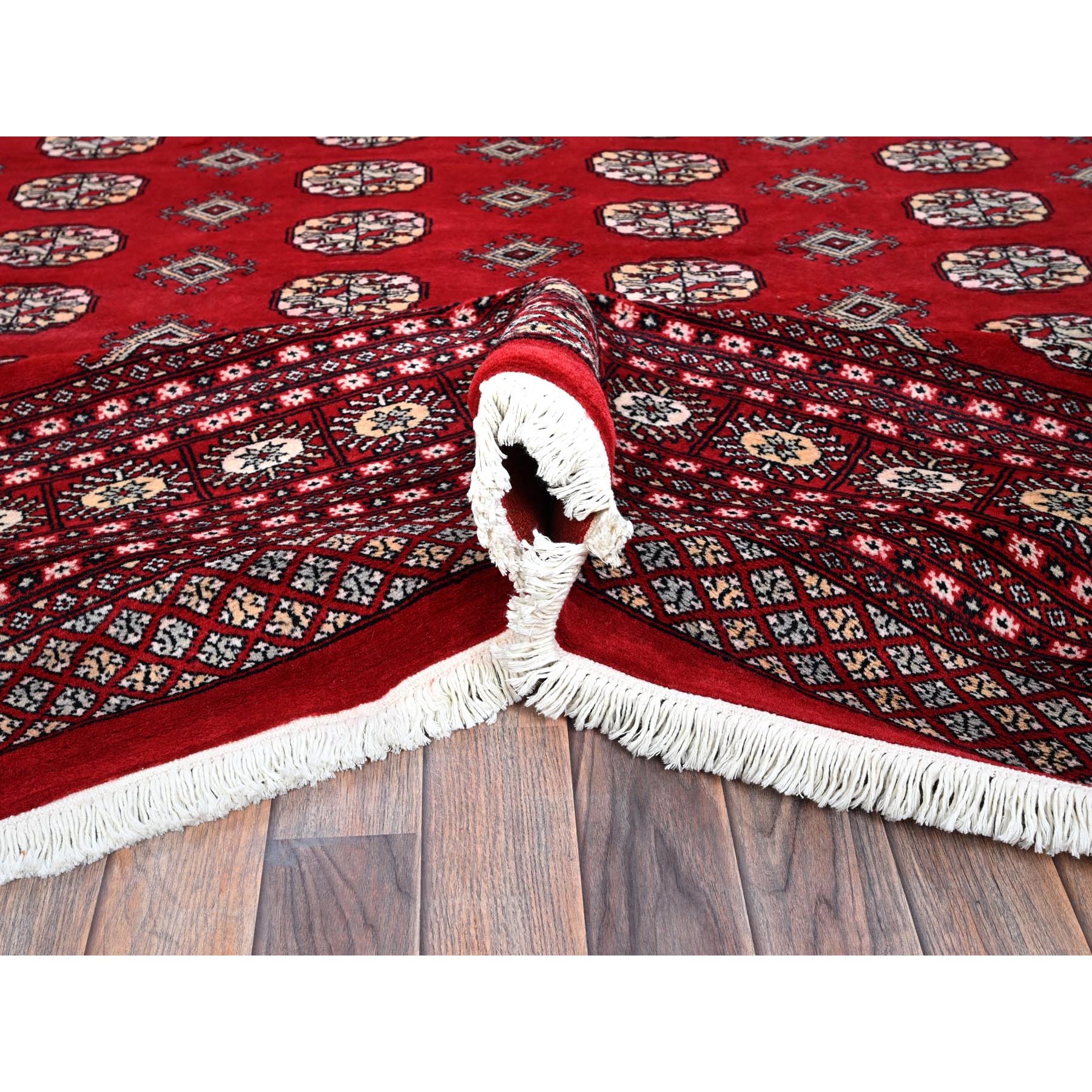 9'4"x12' Berry Red, Princess Bokara with Geometric Medallions, Soft and Velvety Wool, Hand Knotted, Vegetable Dyes, Oriental Rug Sh1327