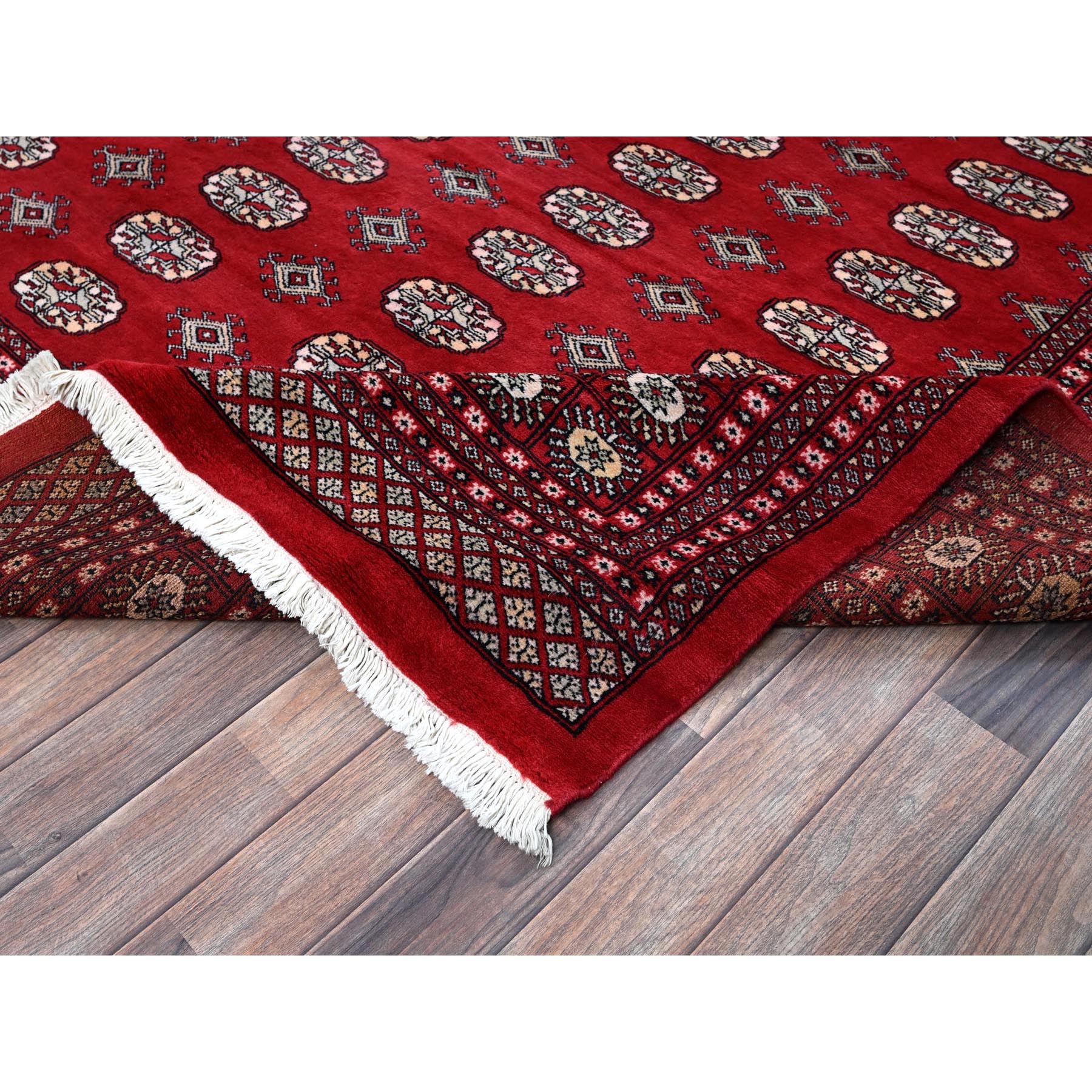 9'4"x12' Berry Red, Princess Bokara with Geometric Medallions, Soft and Velvety Wool, Hand Knotted, Vegetable Dyes, Oriental Rug Sh1327
