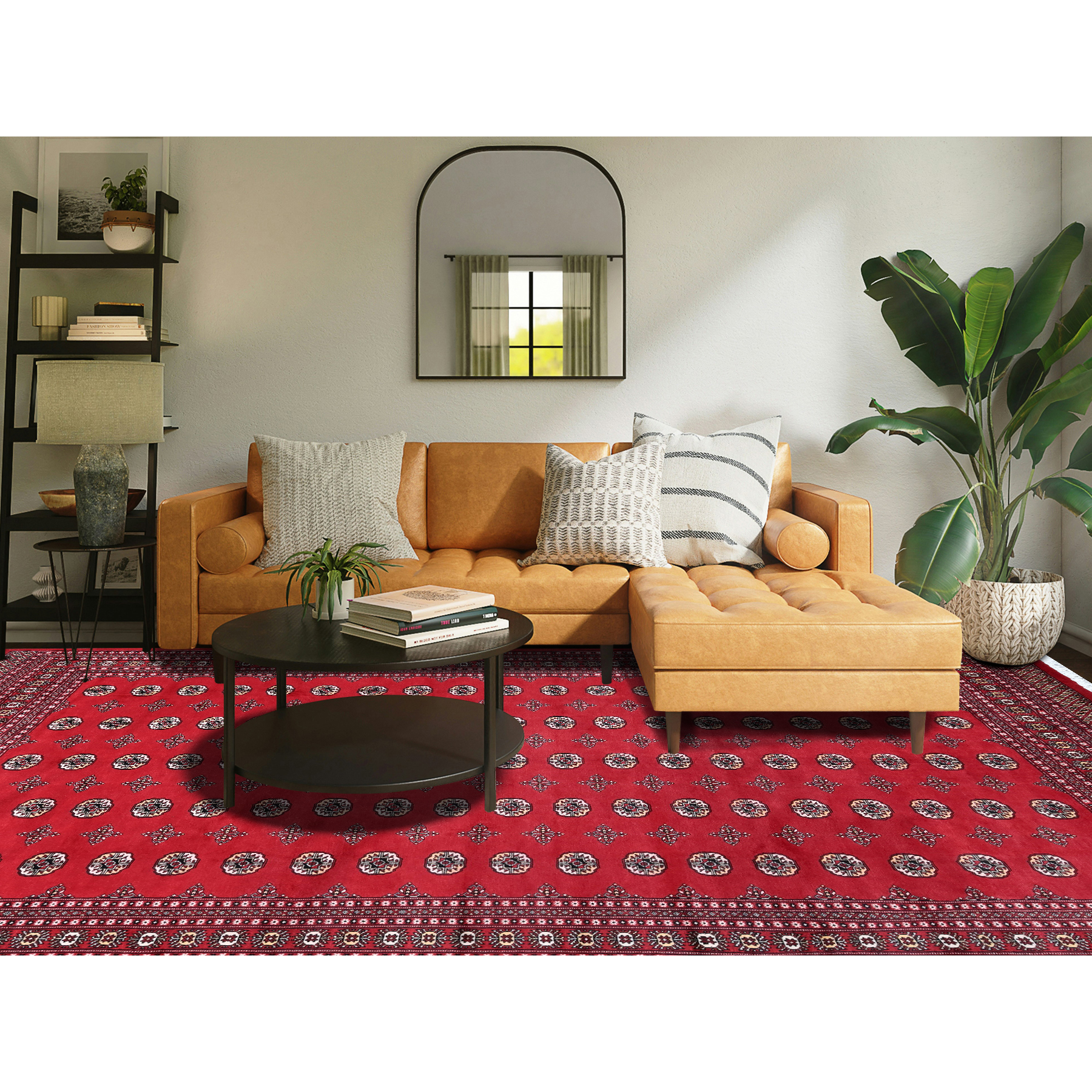 9'x12'6" Scarlet Red, Princess Bokara with Tribal Medallions, Vegetable Dyes, Soft and Shiny Wool, Hand Knotted, Oriental Rug Sh1328
