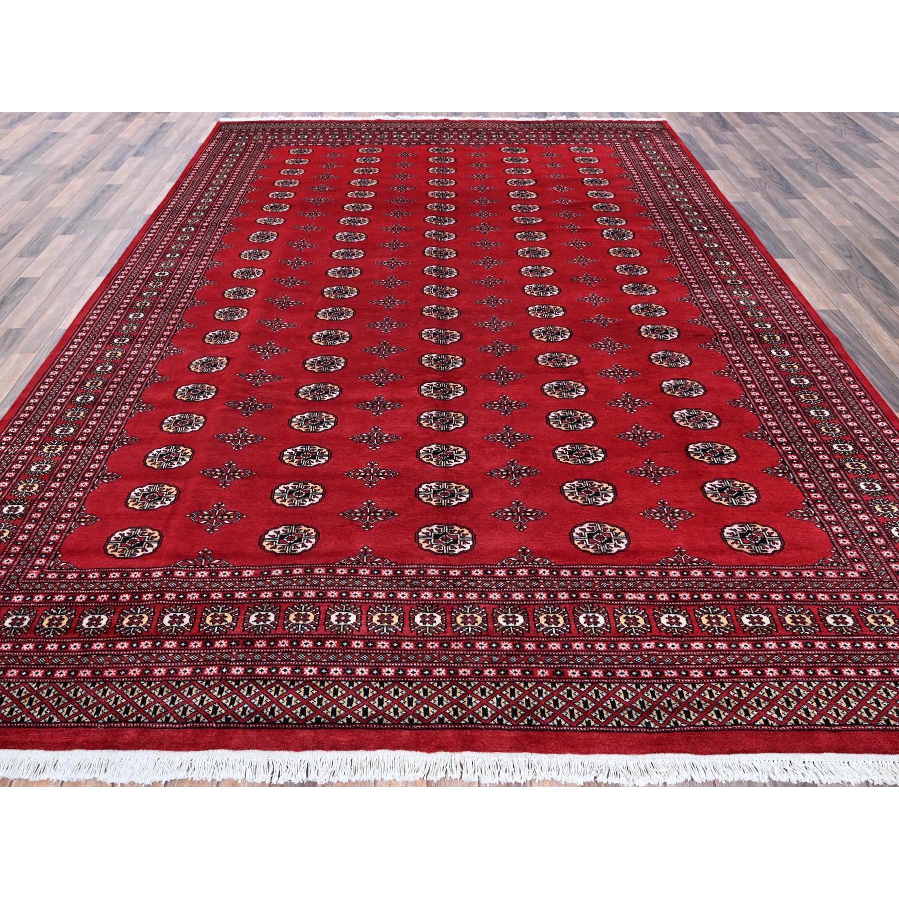 9'x12'6" Scarlet Red, Princess Bokara with Tribal Medallions, Vegetable Dyes, Soft and Shiny Wool, Hand Knotted, Oriental Rug Sh1328