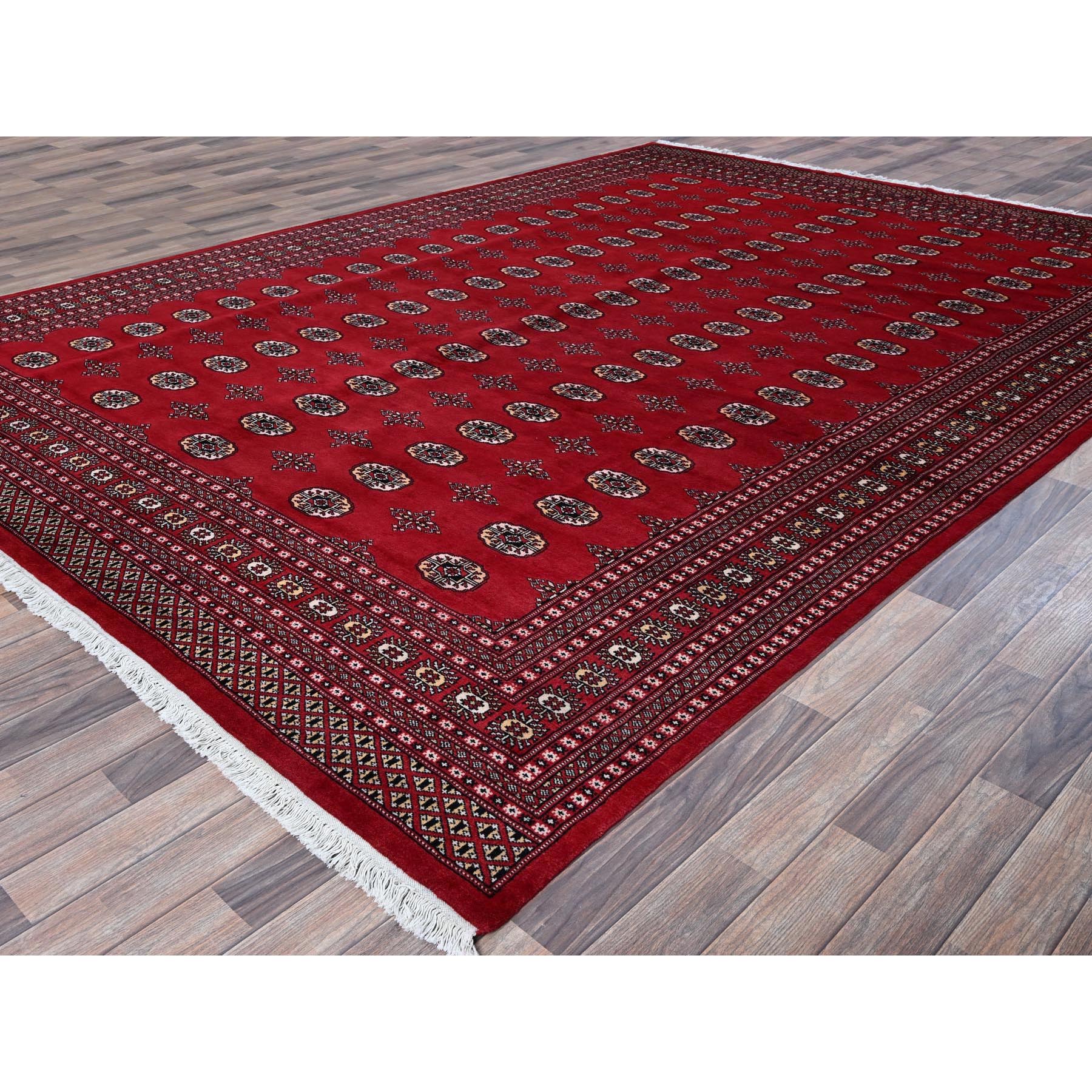 9'x12'6" Scarlet Red, Princess Bokara with Tribal Medallions, Vegetable Dyes, Soft and Shiny Wool, Hand Knotted, Oriental Rug Sh1328