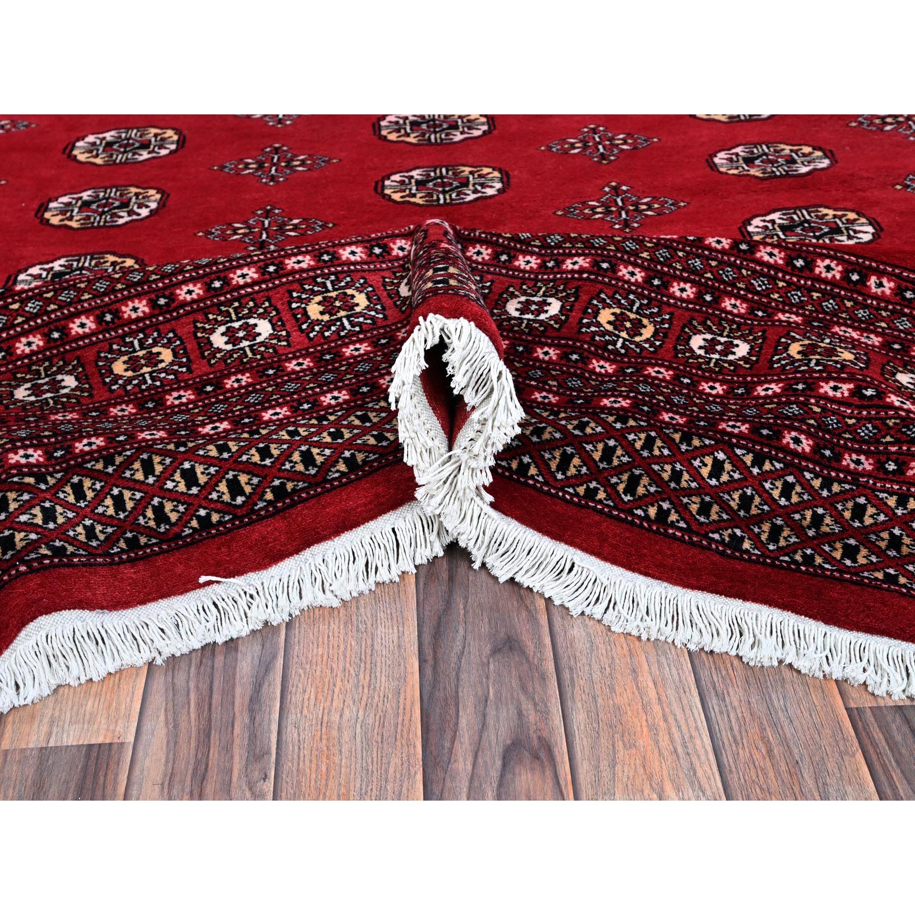 9'x12'6" Scarlet Red, Princess Bokara with Tribal Medallions, Vegetable Dyes, Soft and Shiny Wool, Hand Knotted, Oriental Rug Sh1328