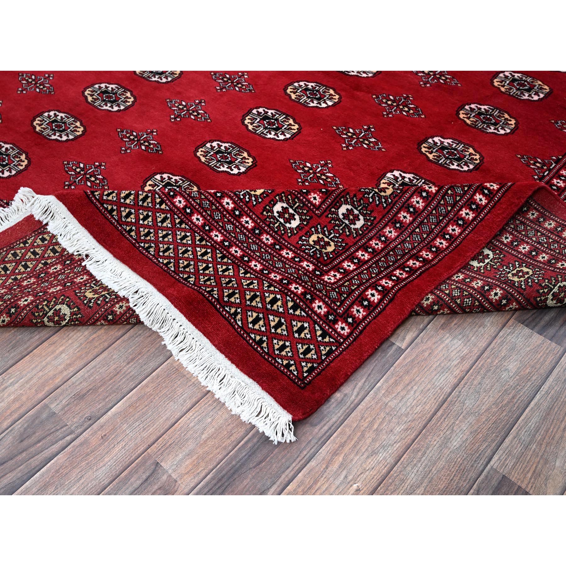 9'x12'6" Scarlet Red, Princess Bokara with Tribal Medallions, Vegetable Dyes, Soft and Shiny Wool, Hand Knotted, Oriental Rug Sh1328