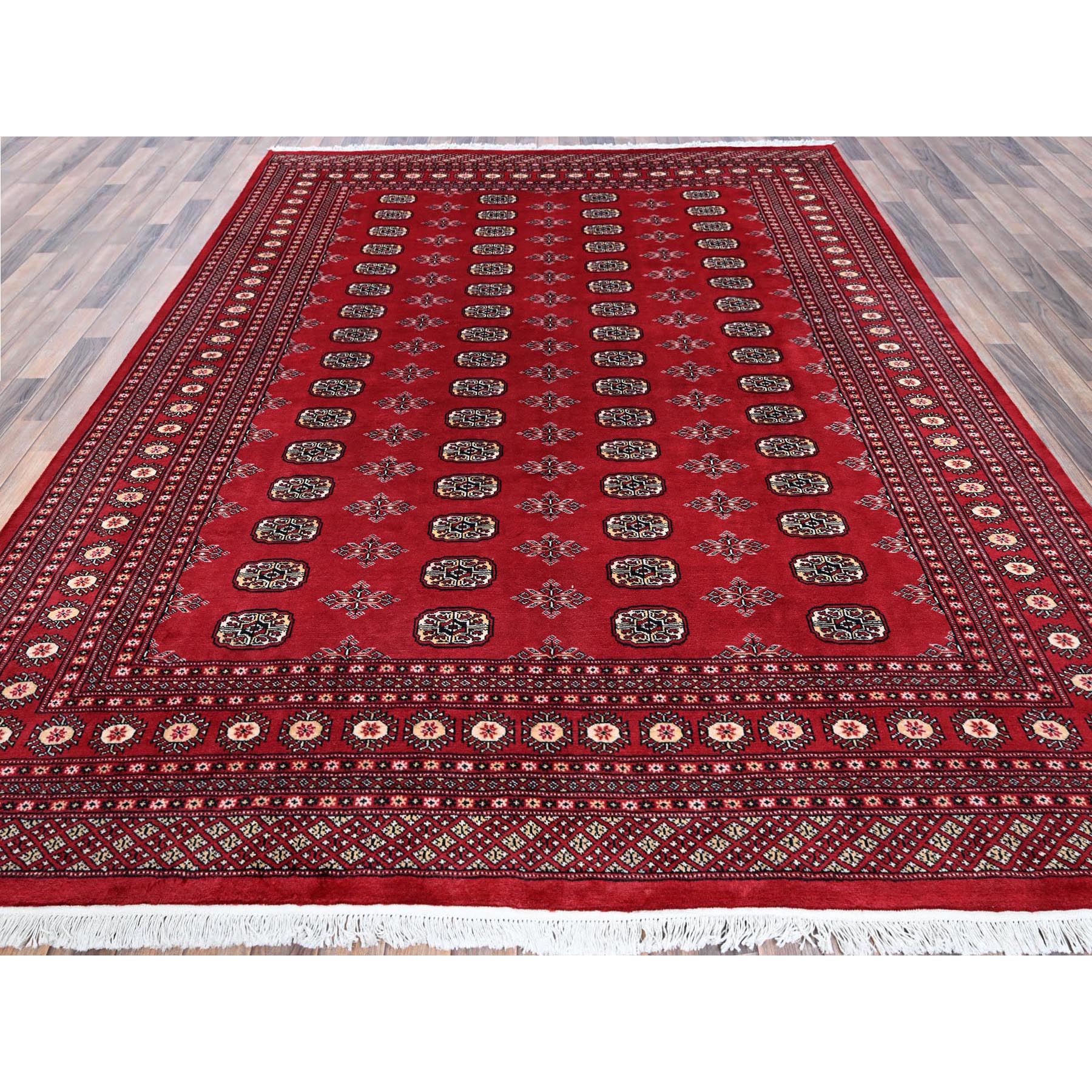 8'1"x10' Chili Red, Princess Bokara with Tribal Medallions, Vegetable Dyes, Hand Knotted, Soft and Velvety Wool, Oriental Rug Sh1329