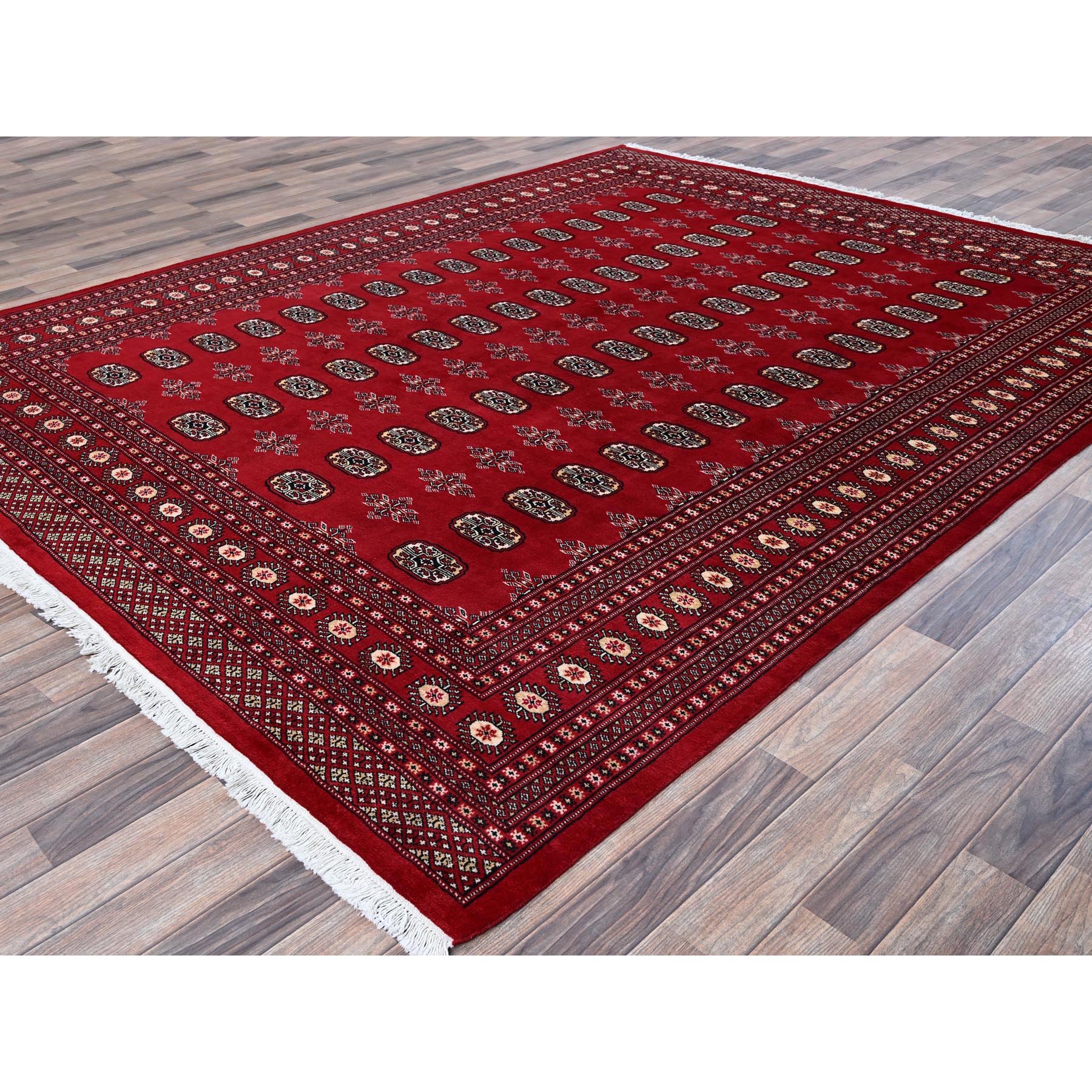 8'1"x10' Chili Red, Princess Bokara with Tribal Medallions, Vegetable Dyes, Hand Knotted, Soft and Velvety Wool, Oriental Rug Sh1329