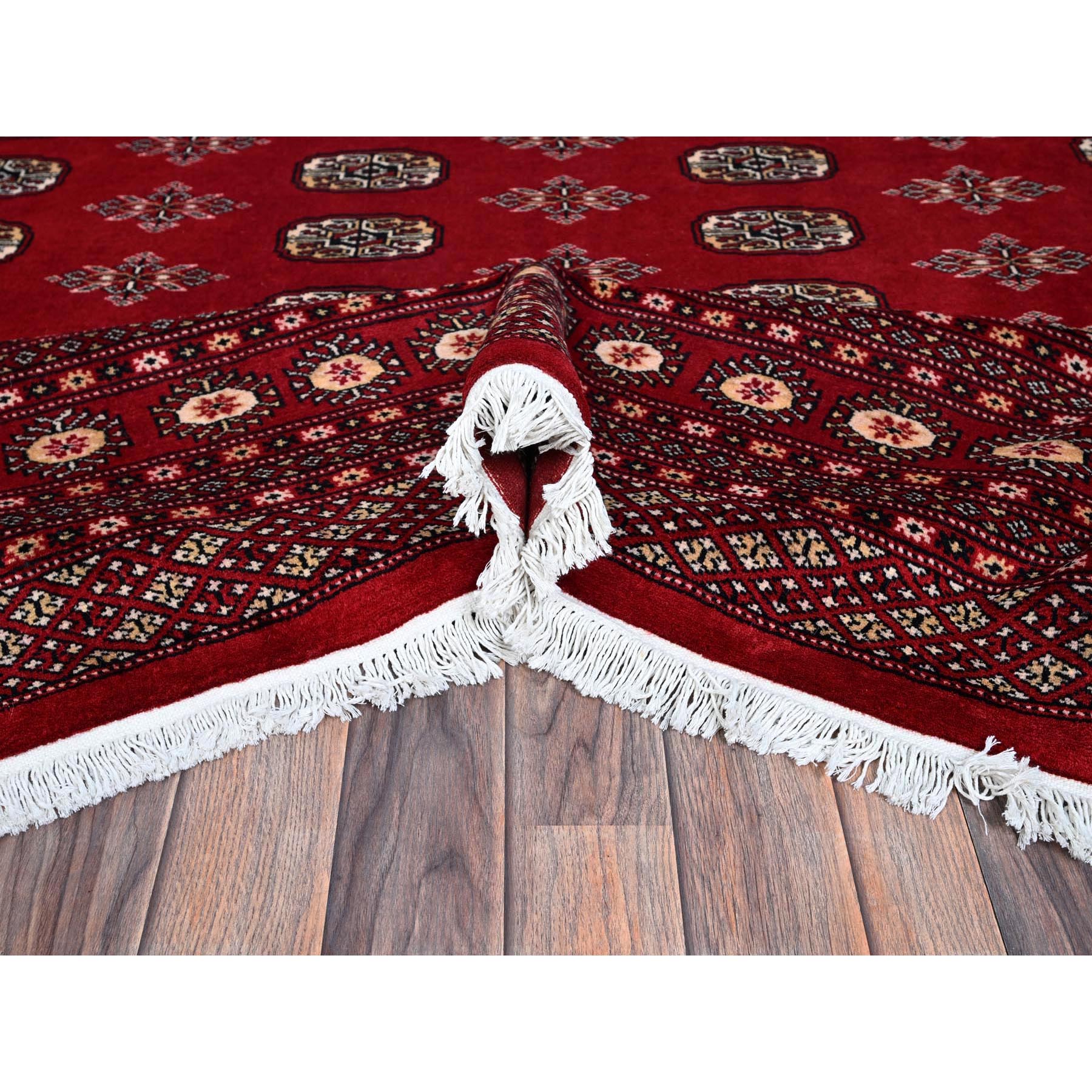8'1"x10' Chili Red, Princess Bokara with Tribal Medallions, Vegetable Dyes, Hand Knotted, Soft and Velvety Wool, Oriental Rug Sh1329