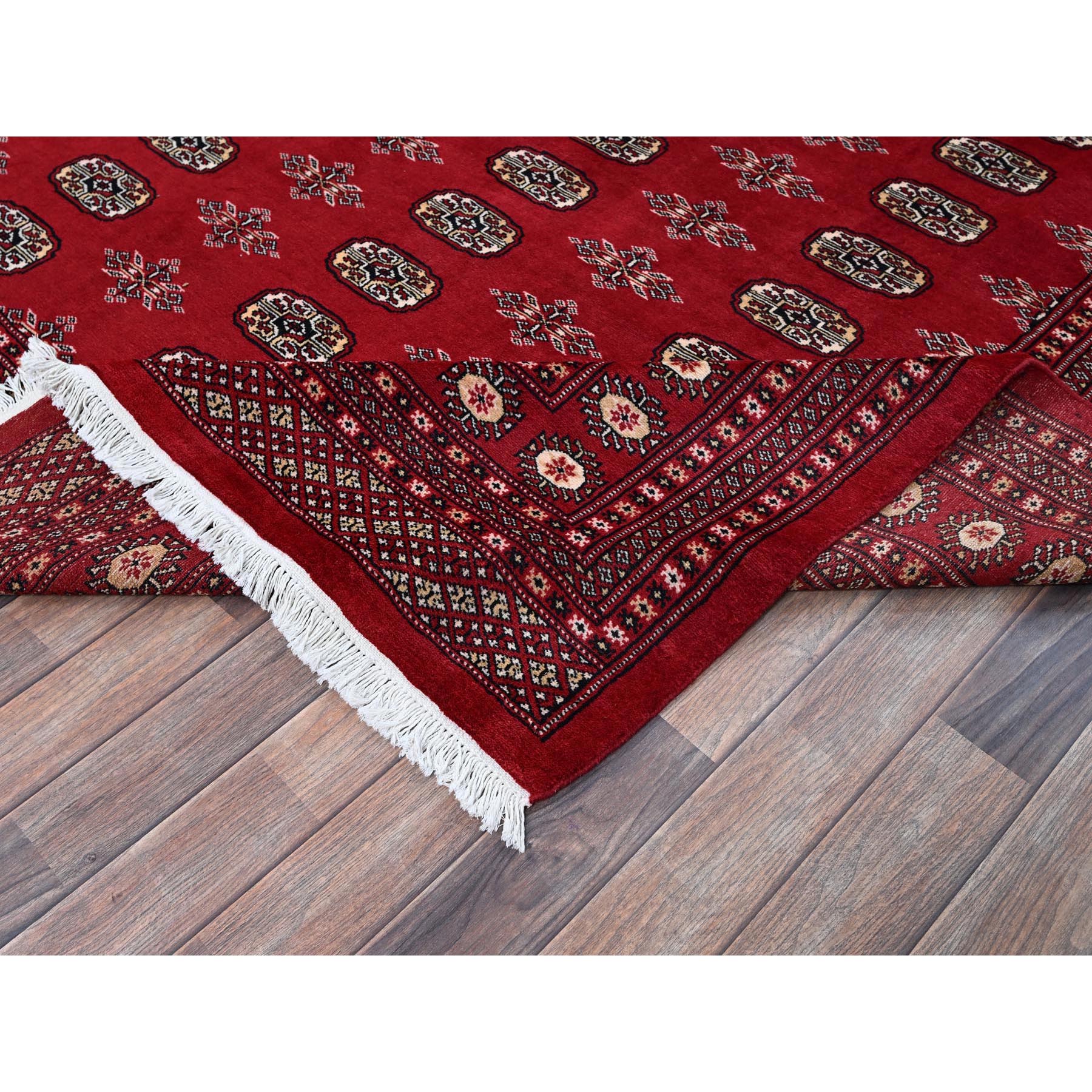 8'1"x10' Chili Red, Princess Bokara with Tribal Medallions, Vegetable Dyes, Hand Knotted, Soft and Velvety Wool, Oriental Rug Sh1329