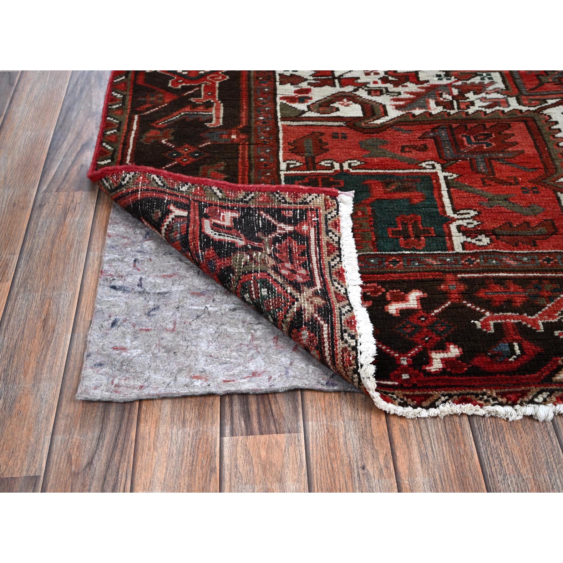 8'1"x10'8" Blush Red, Vintage Persian Heriz with Geometric Medallion Design, 100% Wool, Hand Knotted, Even Wear, Cropped Thin, Good Condition, Sides and Ends Professionally Secured, Oriental Rug Sh1330