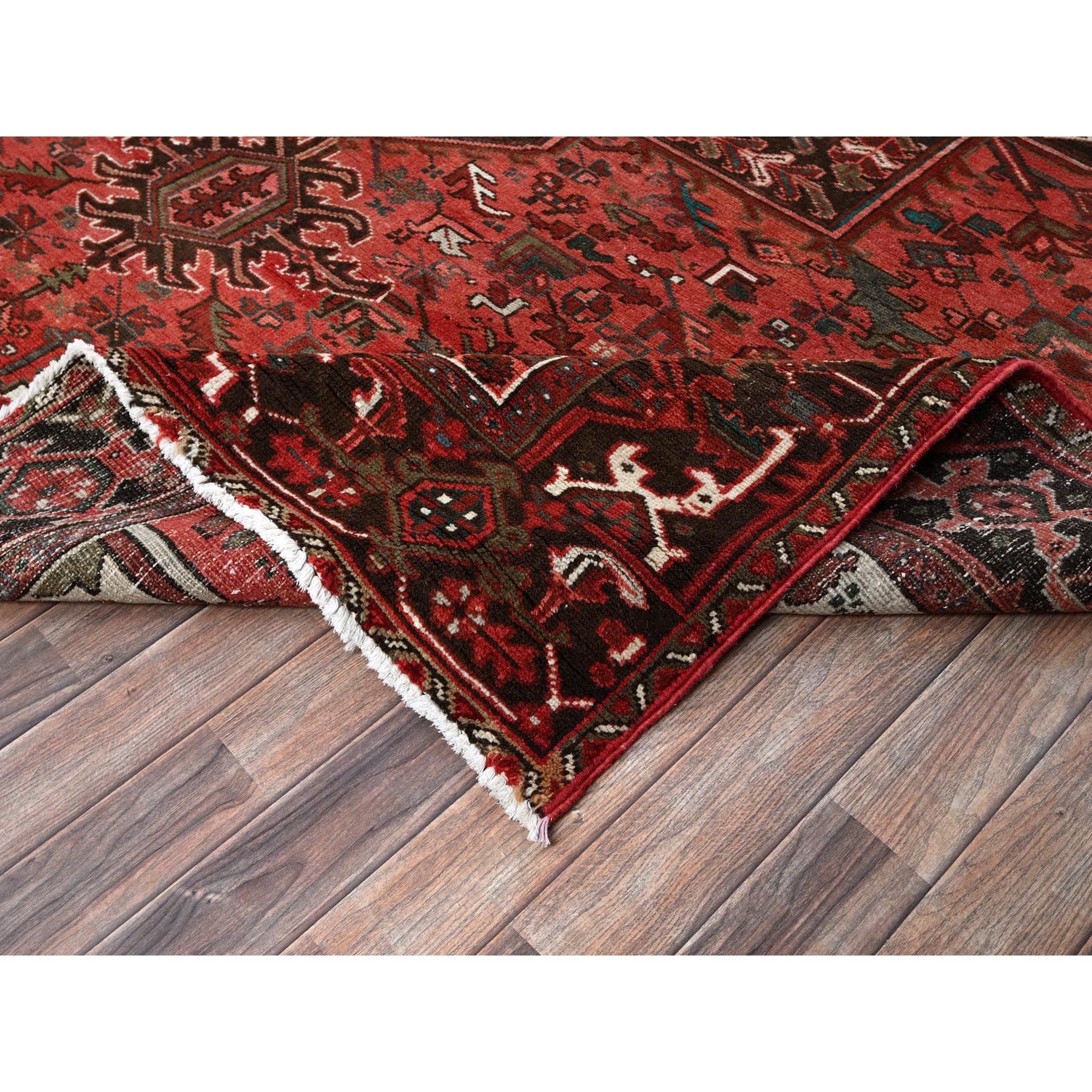 8'1"x10'8" Blush Red, Vintage Persian Heriz with Geometric Medallion Design, 100% Wool, Hand Knotted, Even Wear, Cropped Thin, Good Condition, Sides and Ends Professionally Secured, Oriental Rug Sh1330